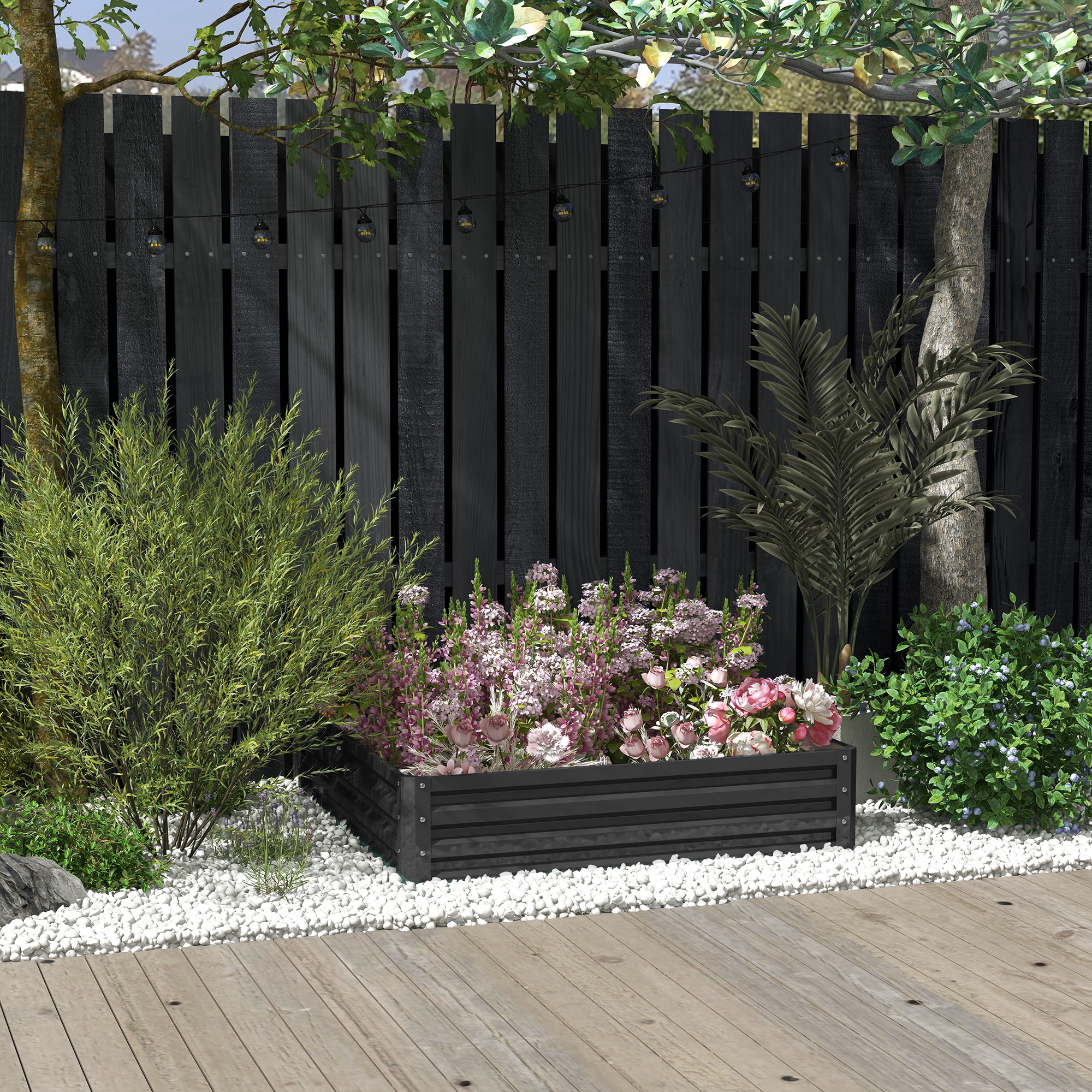 Gartenbeet, Pflanzkasten mit Stahlgehäuse, Grau, 120 x 120 x 30 cm