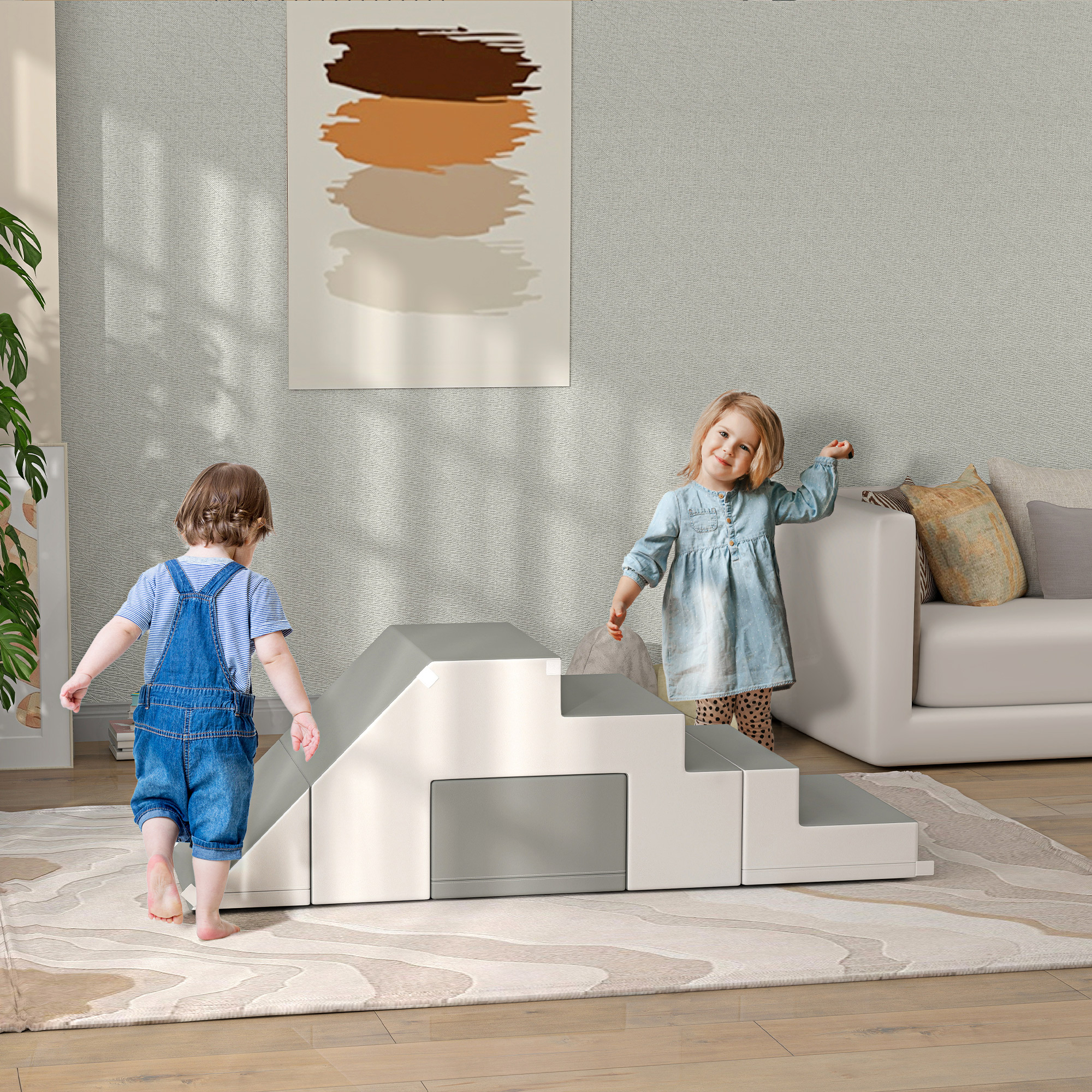 Kletter- und Rutschspielzeug für Kinder, fördert Motorik, Kunstleder, EPE-Schaum, 86x49x47 cm, Grau