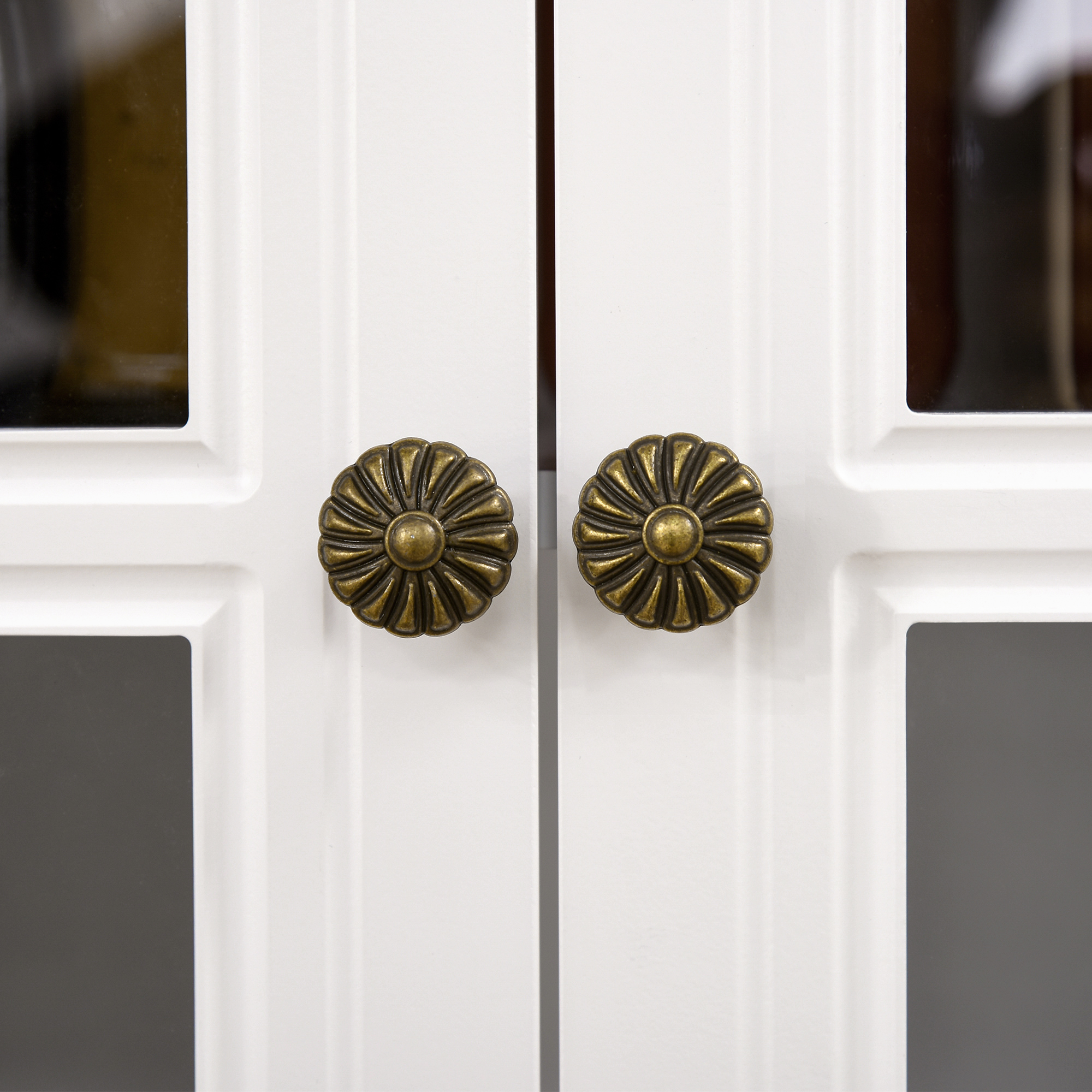 Küchenschrank, Buffet, 2 Schubladen, 2 Schrankfächer, klassisches Design, Weiß+Dunkelbraun, 76 x 38 x 182 cm