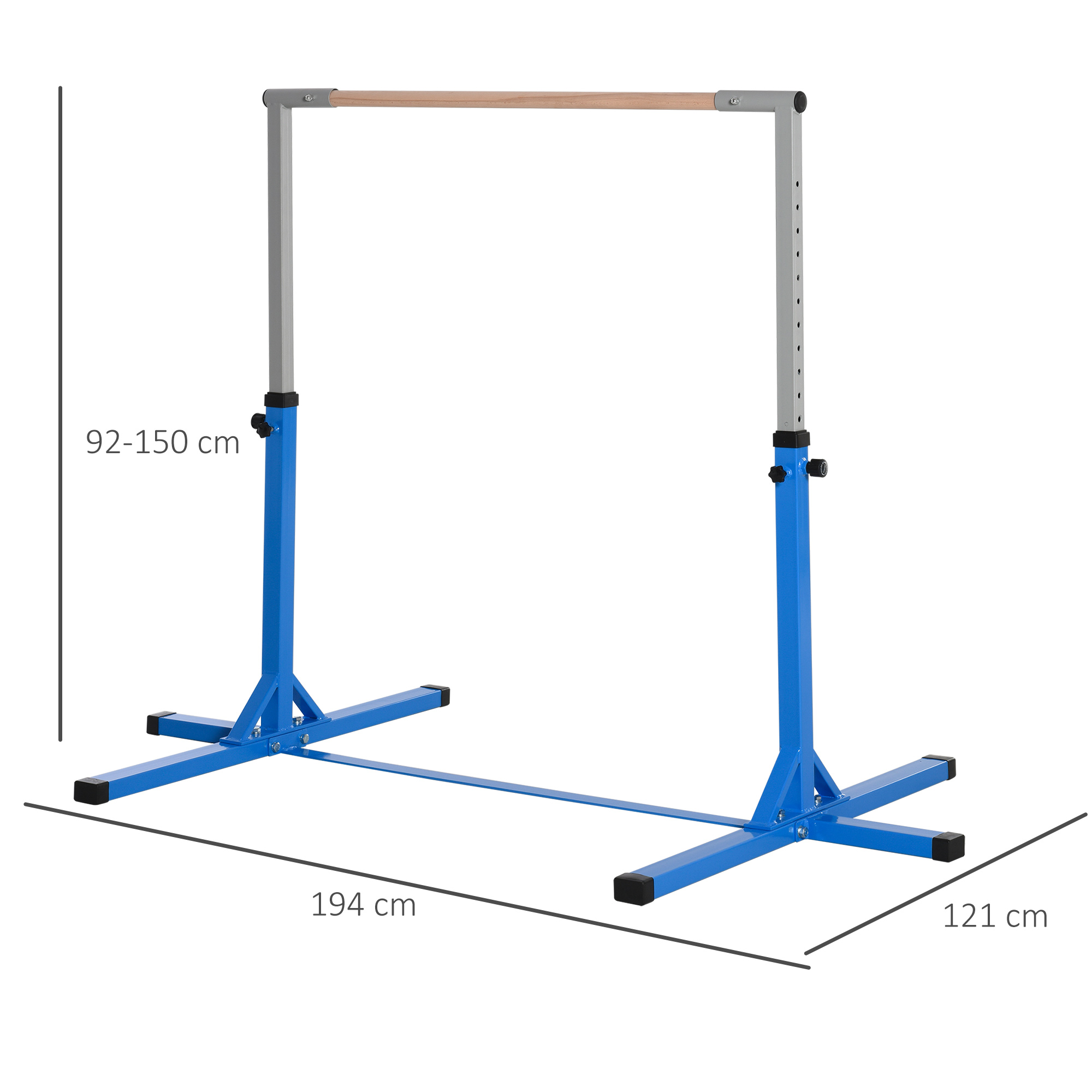 Gymnastik-Turnreck, 13-stufig höhenverstellbar Reckstange, Reck Turnstange aus Holz & stabile Stahlkonstruktion bis 75 kg belastbar, für 3+ Kinder, Indoor, Outdoor, Blau
