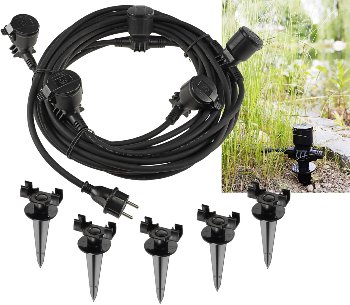 Gartensteckdose für Außen, IP44, 5-fach, Einzelsteckdosen, 5+2,5+2,5+2,5+2,5m