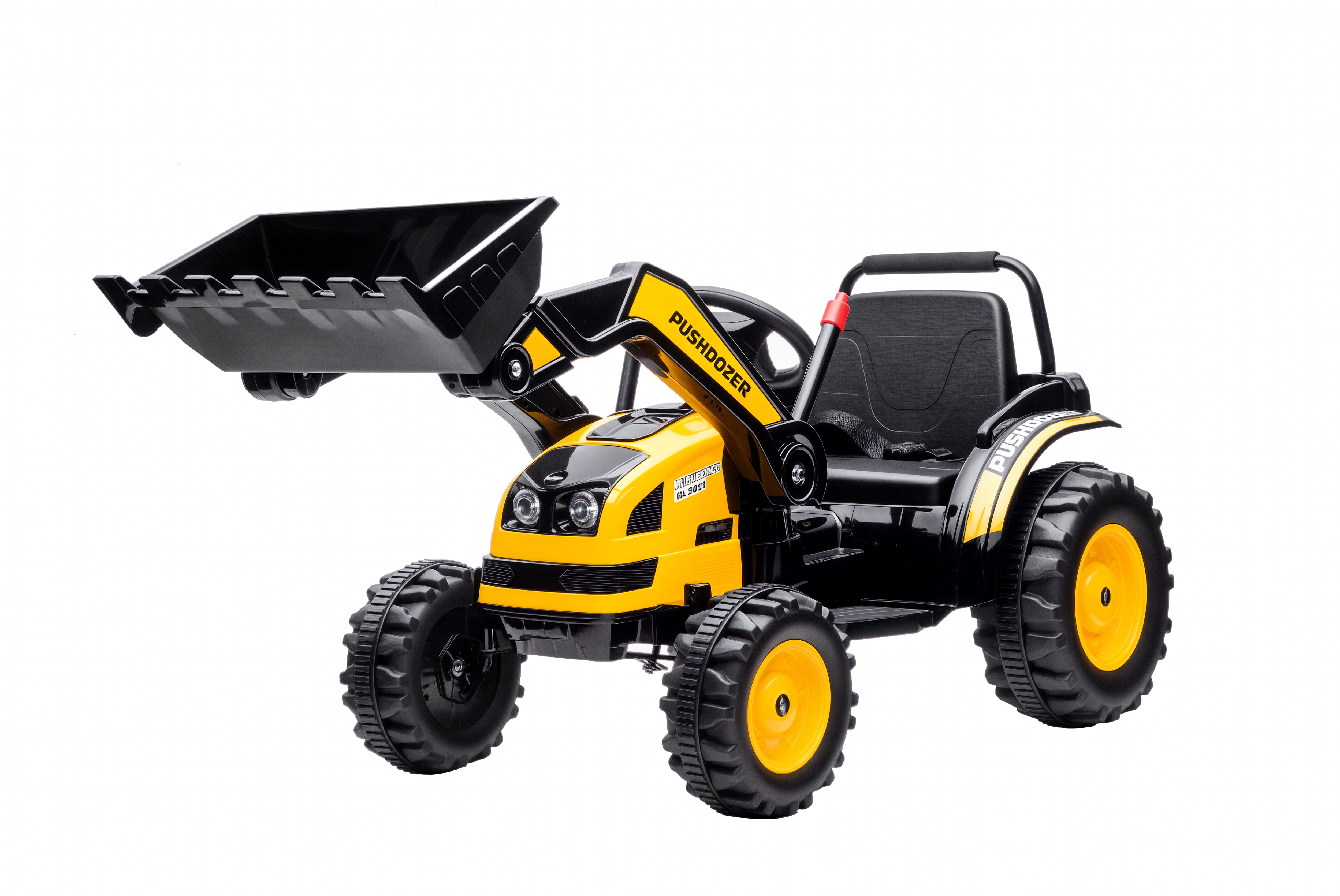 Kinder Elektrobagger Sitzbagger für Kinder Aufsitzbagger Geländewagen traktor elektrisch zum Fahren mit Musik Schaufel Armen 3-5 Jahre PP-Kunststoff Stahl Gelb 132 x 62 x 65 cm