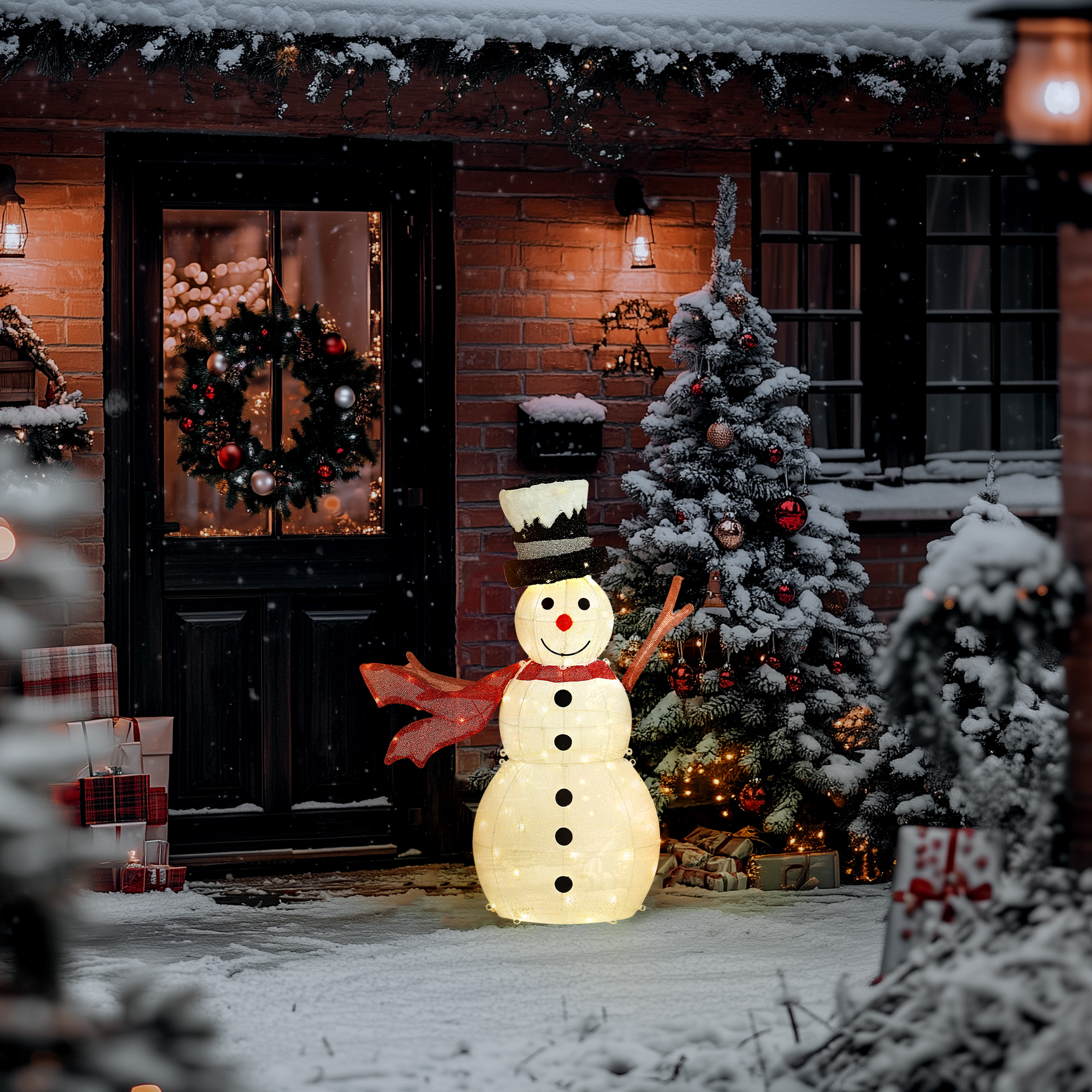 78er LED Weihnachtsdeko, Weihnachten Schneemann in warmweiß, Stahlrahmen, für Indoor, Outdoor, Mehrfarbig