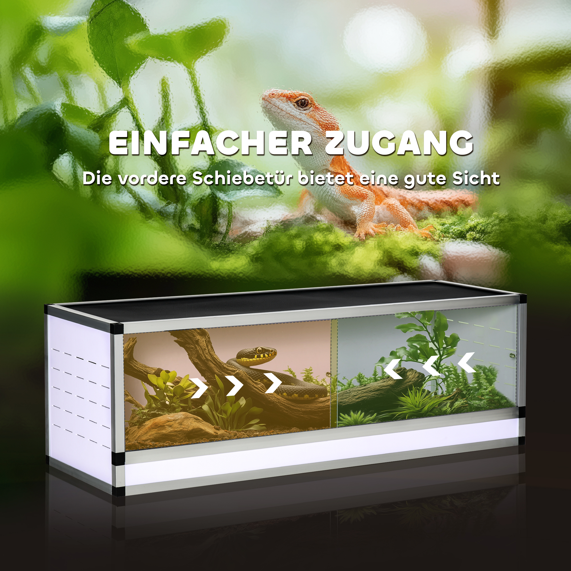 Terrarium aus Aluminium für Reptilien Amphibien Spinnentiere Reptilienzuchtbox Mesh-Terrarium Weiß+Silber+Schwarz 120 x 40 x 40 cm