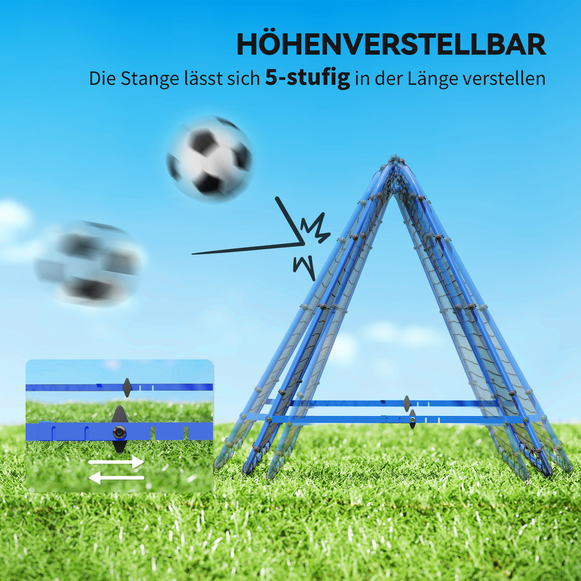 Rebounder für Fußball, verstellbar Prellwand mit 5 Winkelpositionen und Rückprallwand Netz, 100 x 68-95cm Kickback Tor Fußballtor für Jugendliche, Rückprallwand für Handball Training, Blau