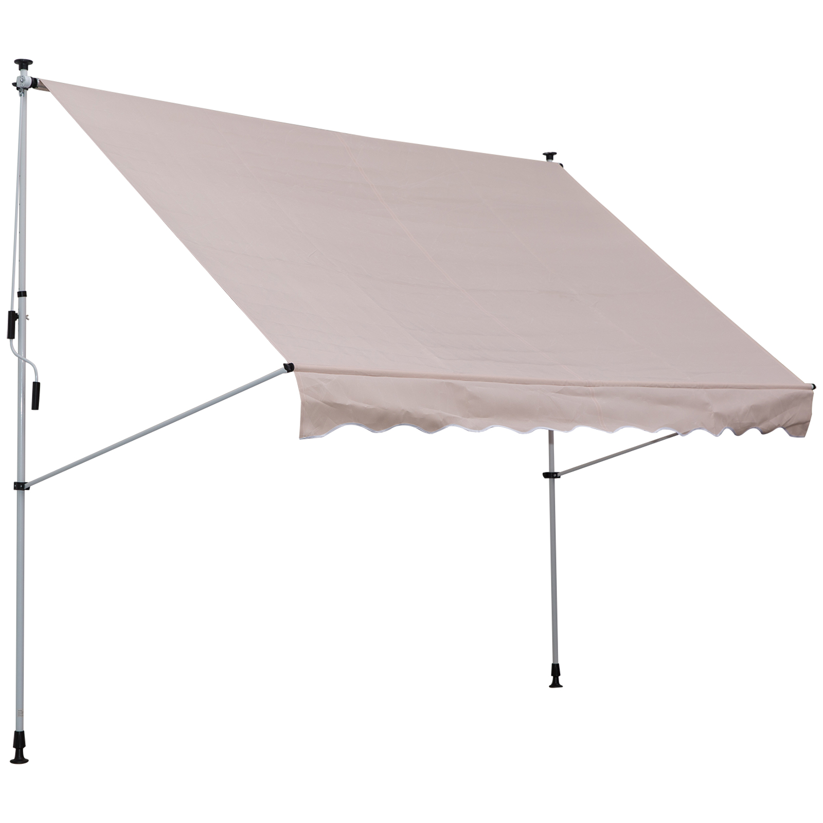 Klemmmarkise mit Handkurbel höhenverstellbar Gelenkarmmarkise schmutzabweisend, witterungsbeständig Balkonmarkise 150cm breit Terrassenmarkise für Terrasse Balkon Veranda Cremeweiß