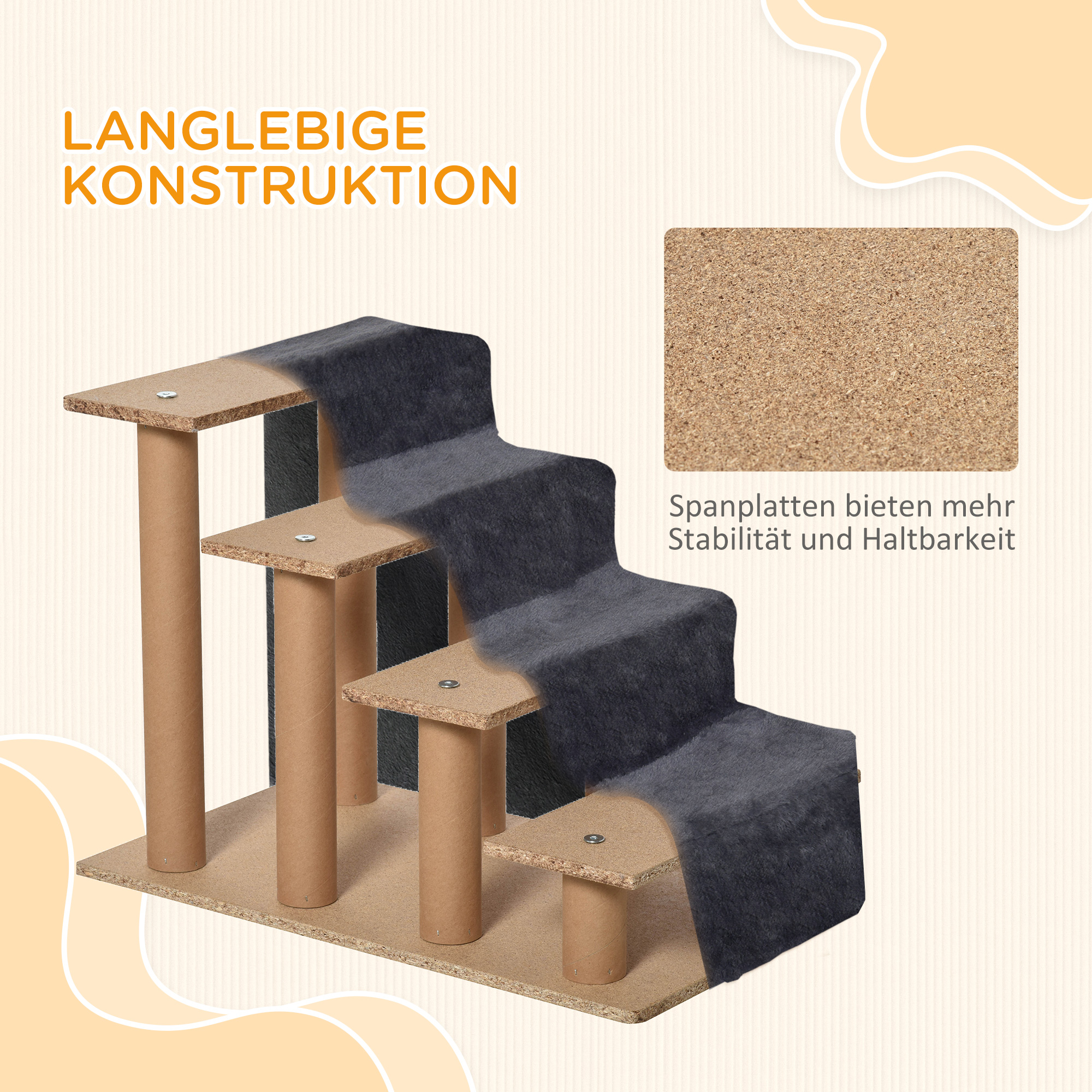 Hundetreppe 4-Stufig Abnehmbarer Bezug Für Kleine Hunde 44 cm Dunkelgrau