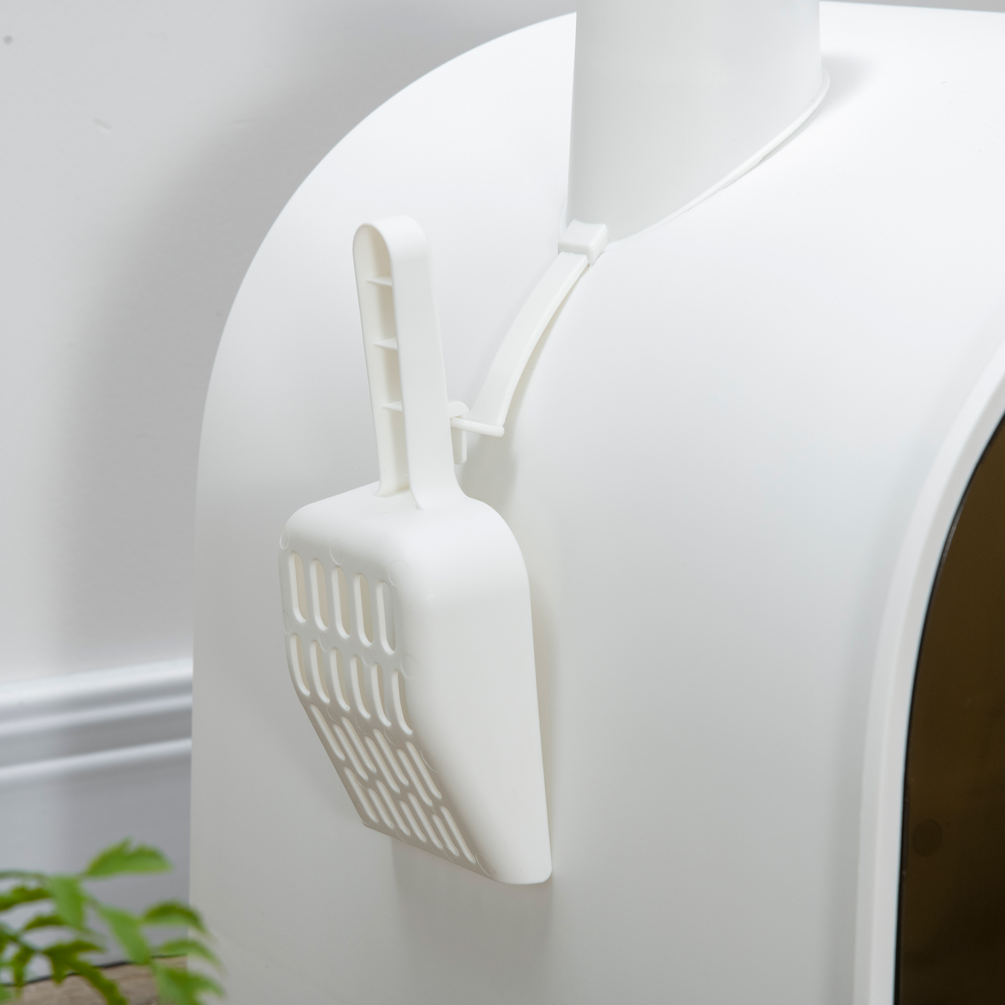 Katzentoillete mit Filter, 1 Ersatzfilter, 1 Bodenmatte, 43 cm x 44 cm x 47 cm, Schwarz + Weiß