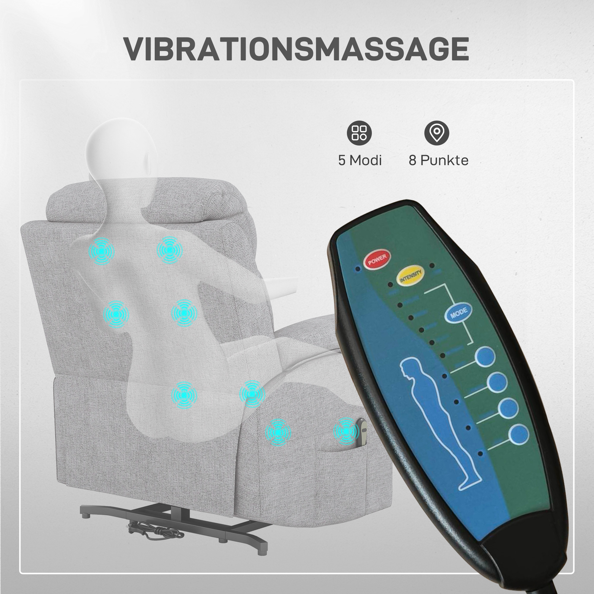 Elektrischer Aufstehsessel, Sessel mit Aufstehhilfe, Relaxsessel mit Schlaffunktion, Leinenoptik, 83 x 89 x 102 cm, Grau