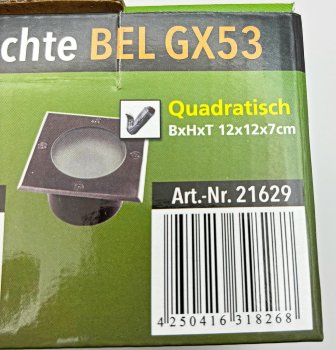 Bodenleuchte "BEL GX53 Q", 4eckig, 12x12x7cm, IP65, GX53 Fassung