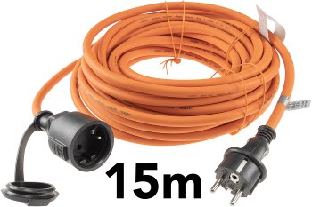 Verlängerungskabel 15m, IP44, Orange, H07RN-F 3G1,5 , Stecker / Kupplung