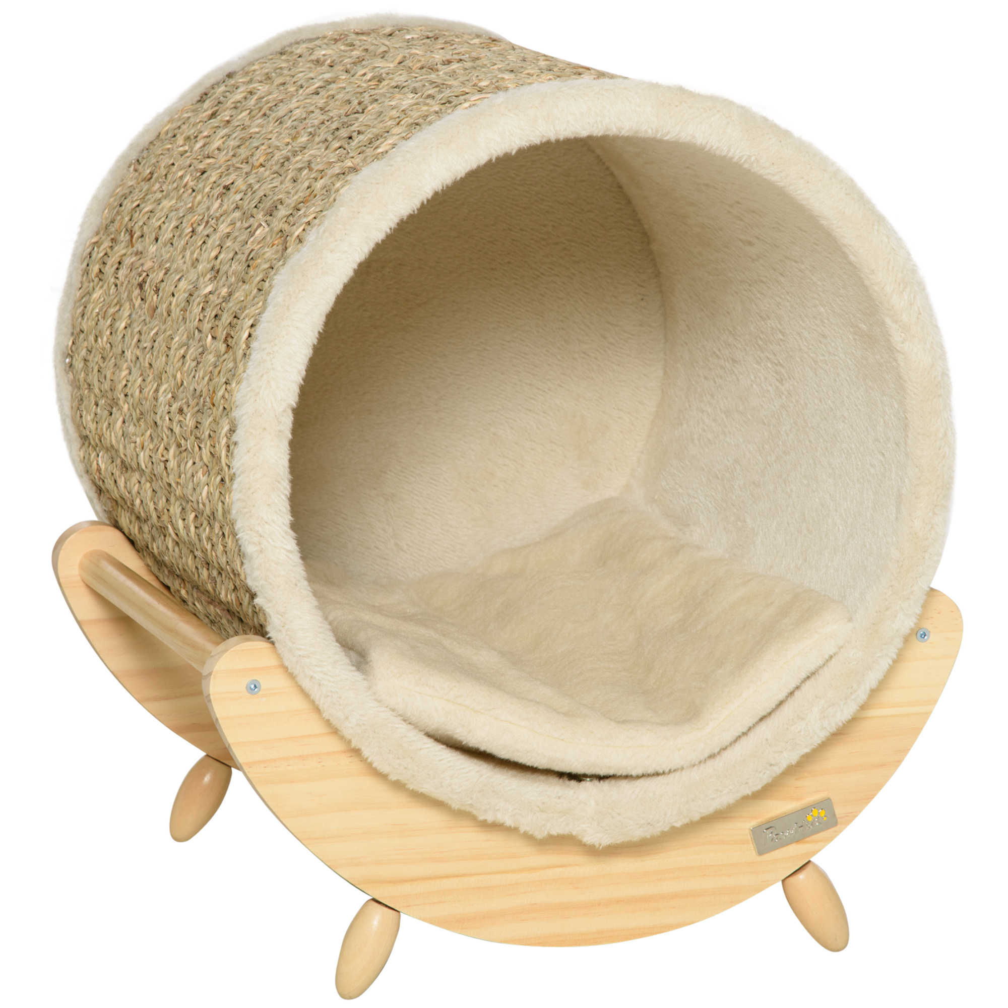 Katzenhöhle mit Kratzfläche inkl. Kissen, Kratztonne, 41 cm x 38 cm x 43 cm, Natur + Beige