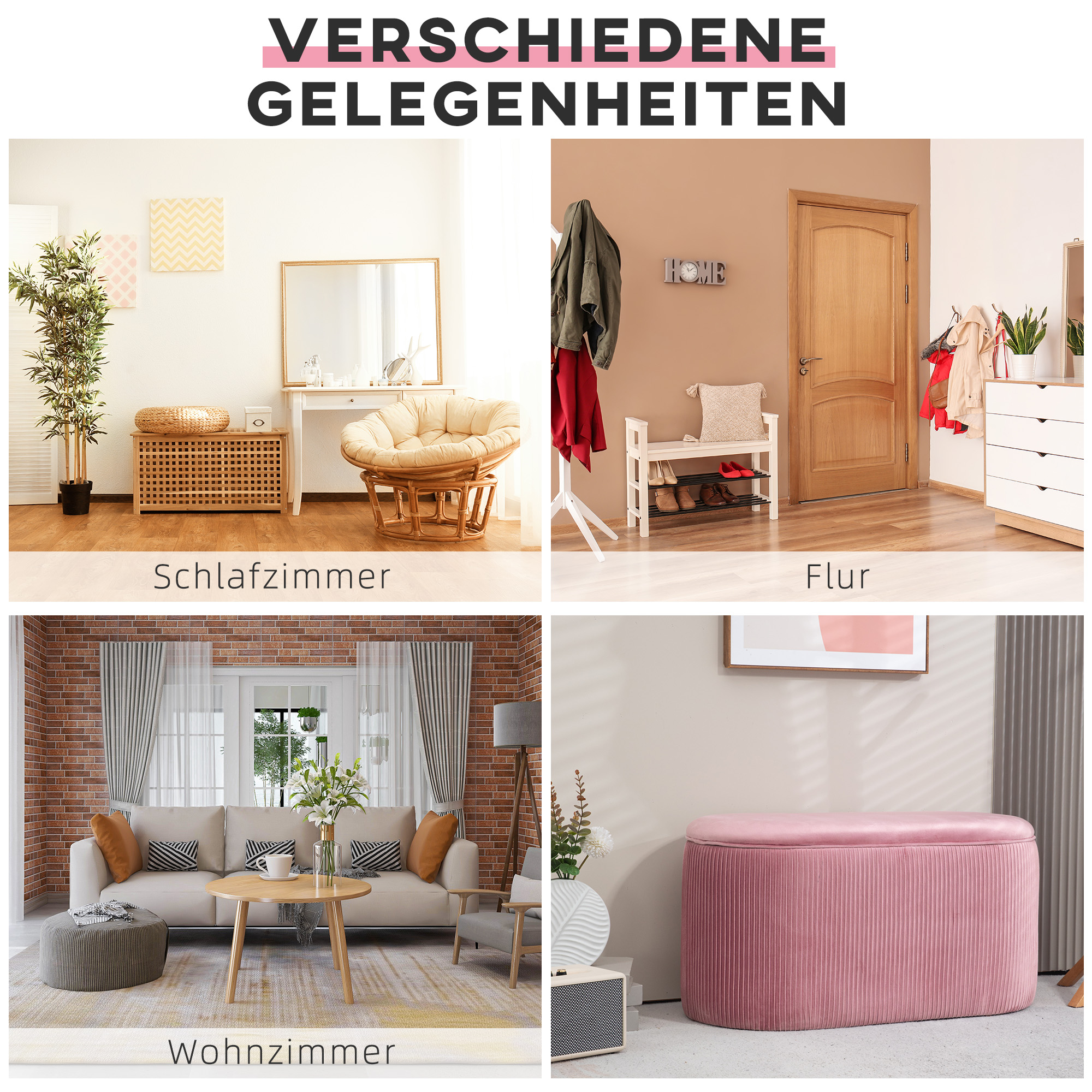 Sitzbank Bank mit Stauraum Polsterbank Ottomane, Retrodesign, Samtoptik, 81 cm x 40 cm x 41 cm, Altrosa