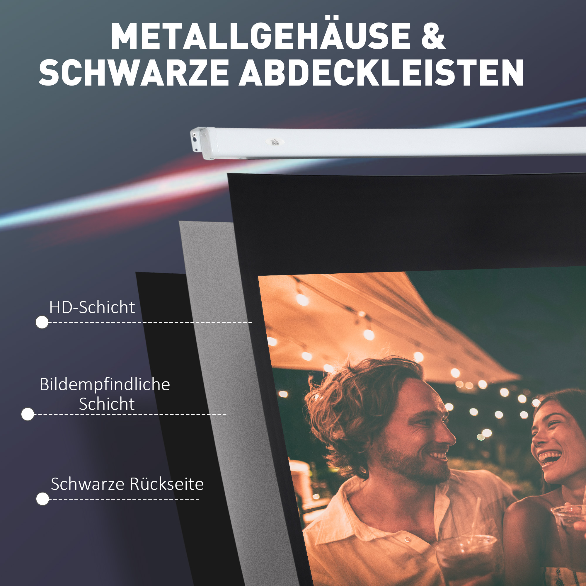 Beamer Leinwand 247 x 168 cm 100 Zoll 16:9 HD 4K Projektionsleinwand Elektrisch mit Fernbedienung, Weiß