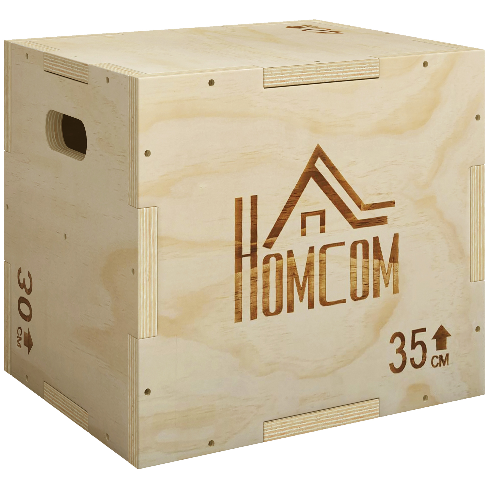 3-in-1 Plyo Box Holz Plyometrische Sprungbox mit 3 Sprunghöhen Griffen 40,5 x 35,5 x 30,5cm Naturholz