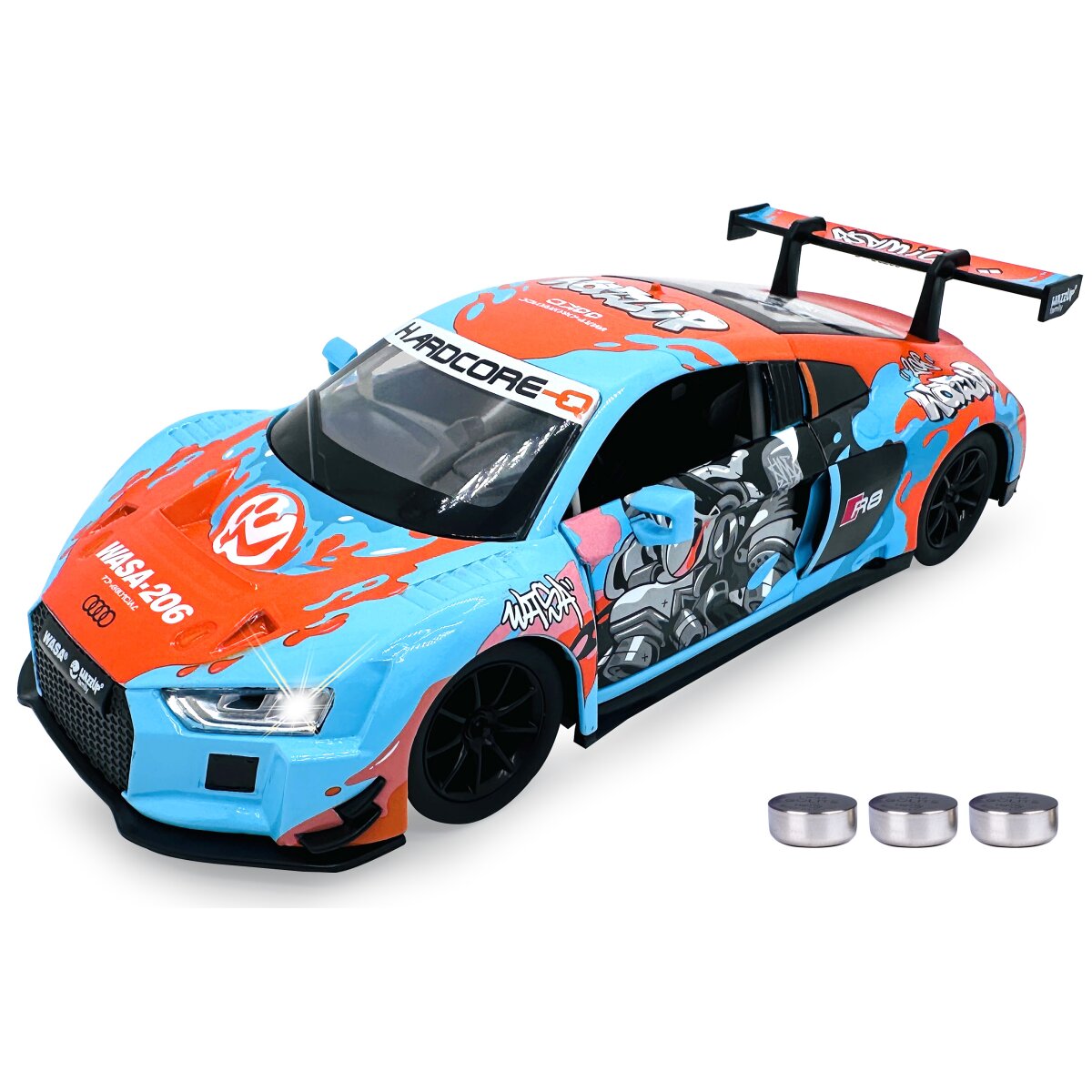 Audi R8 LMS Diecast 1:24 blau inkl. Knopfzellen