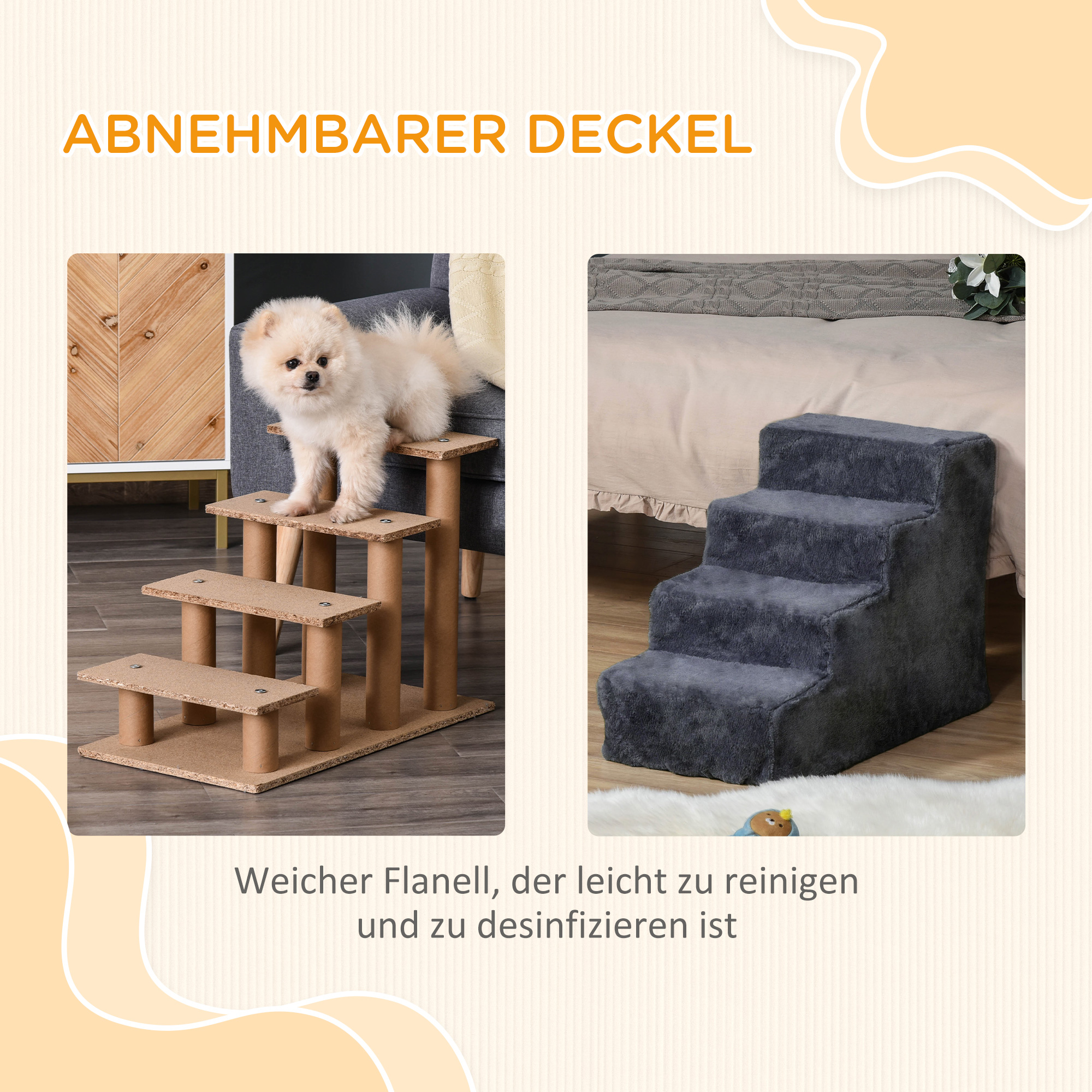 Hundetreppe 4-Stufig Abnehmbarer Bezug Für Kleine Hunde 44 cm Dunkelgrau