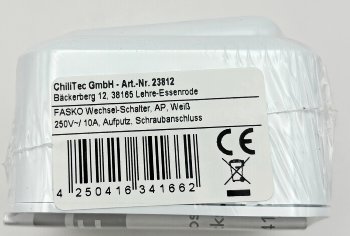 FASKO Wechsel-Schalter, AP, Weiß, 250V~/ 10A, Aufputz, Schraubanschluss