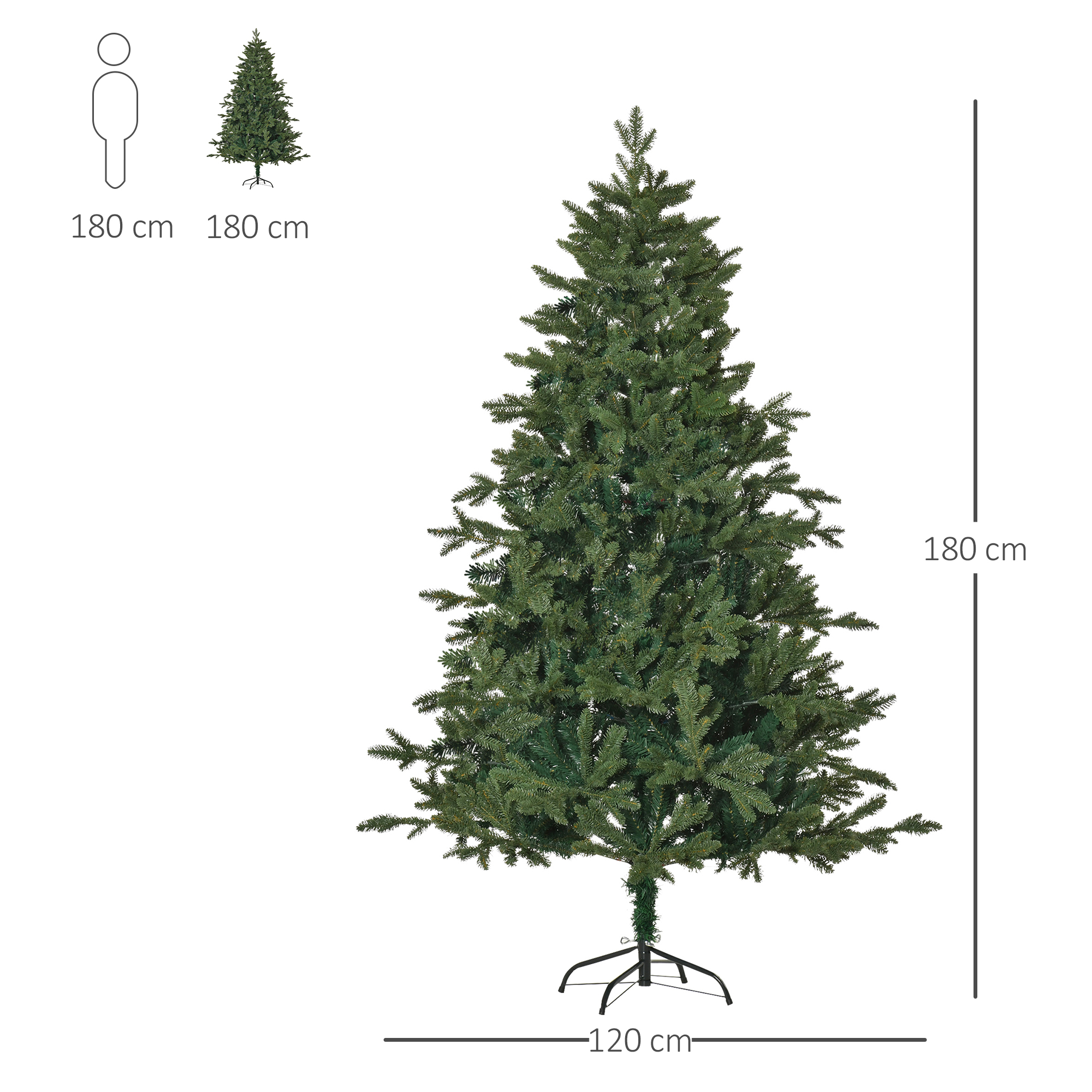 künstlicher Weihnachtsbaum 1,8 m Christbaum Tannenbaum PVC PE Metall Grün Ø120 x 180 cm