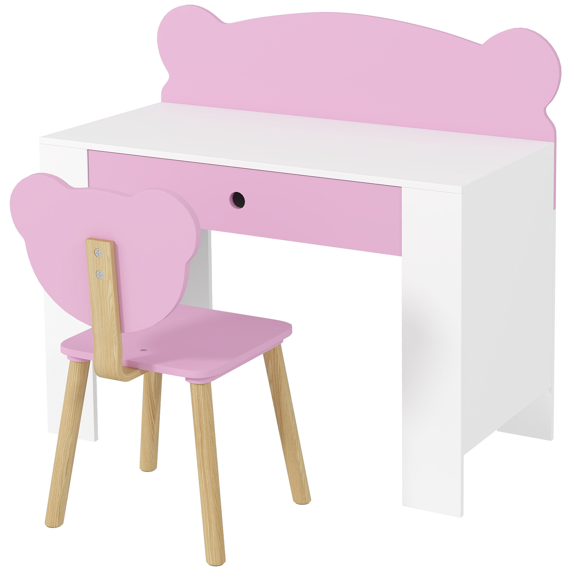 Schreibtisch-Set für Kinder, Arbeitstisch und Stuhl mit Bärenform, Schublade, zum Schreiben und Basteln, 3-8 Jahre, Rosa Schreibtisch-Set für Kinder, Arbeitstisch und Stuhl mit Bärenform, Schublade, zum Schreiben und Basteln, 3-8 Jahre, Rosa