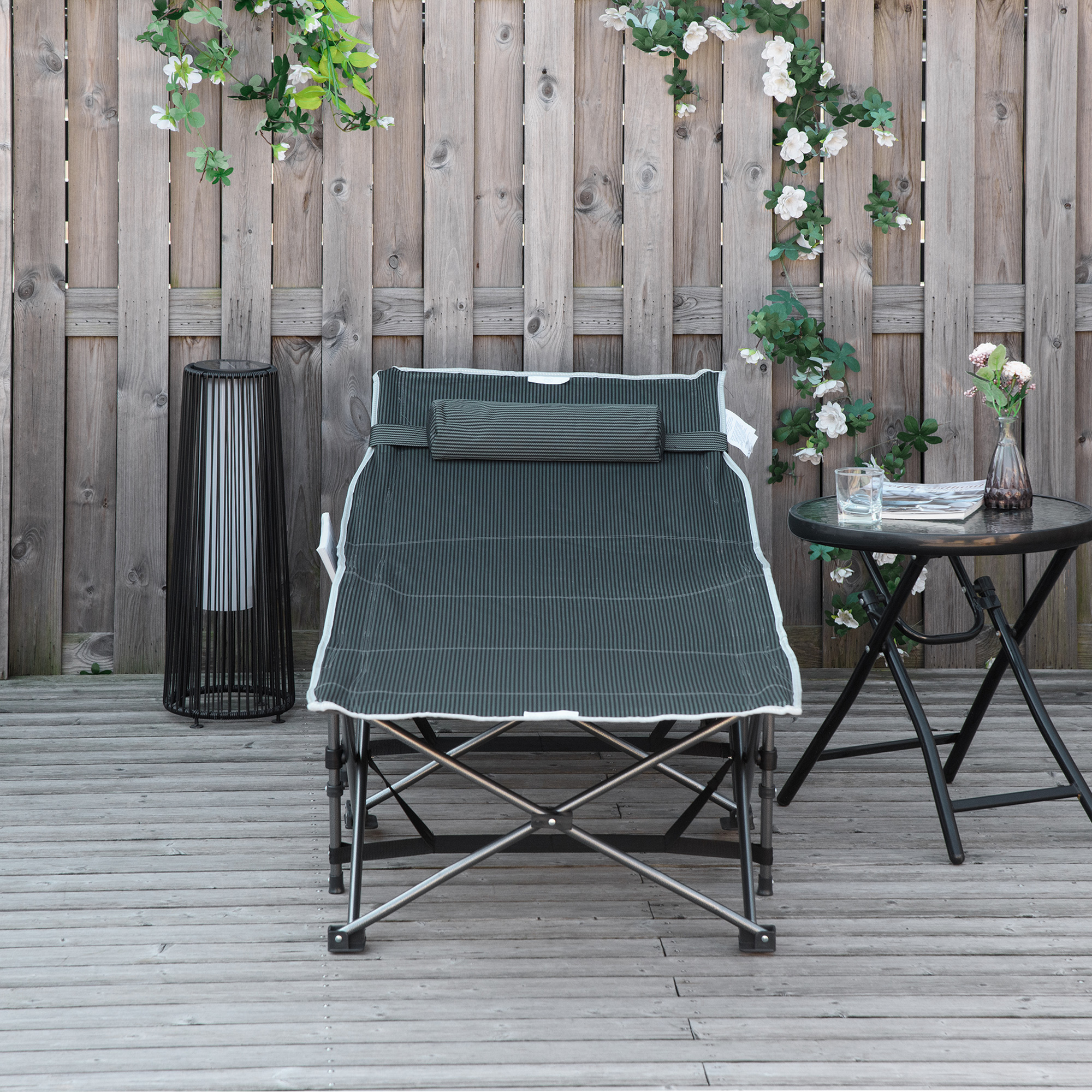 Campingbett, klappbares Feldbett mit Kopfkissen, 188 x 64,5 x 53 cm, Grau