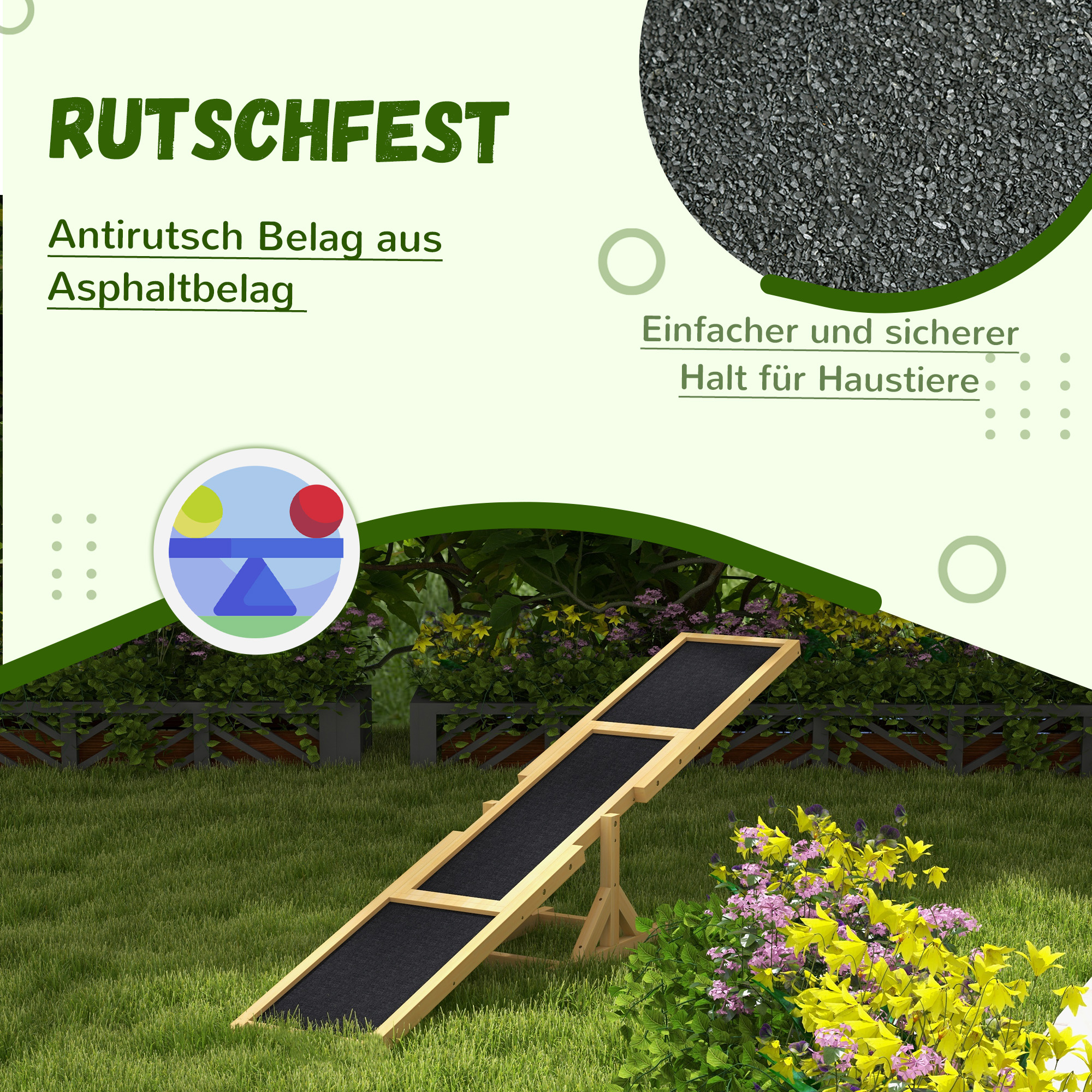 Hundewippe für Agility Training, rutschfest, bis 50 kg belastbar, 180 x 30 x 30 cm