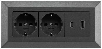 2-fach Steckdosenblock, USB-A+C, anthraz, 250V~/ 16A, Aufbaumontage, USB 3,1A, PD