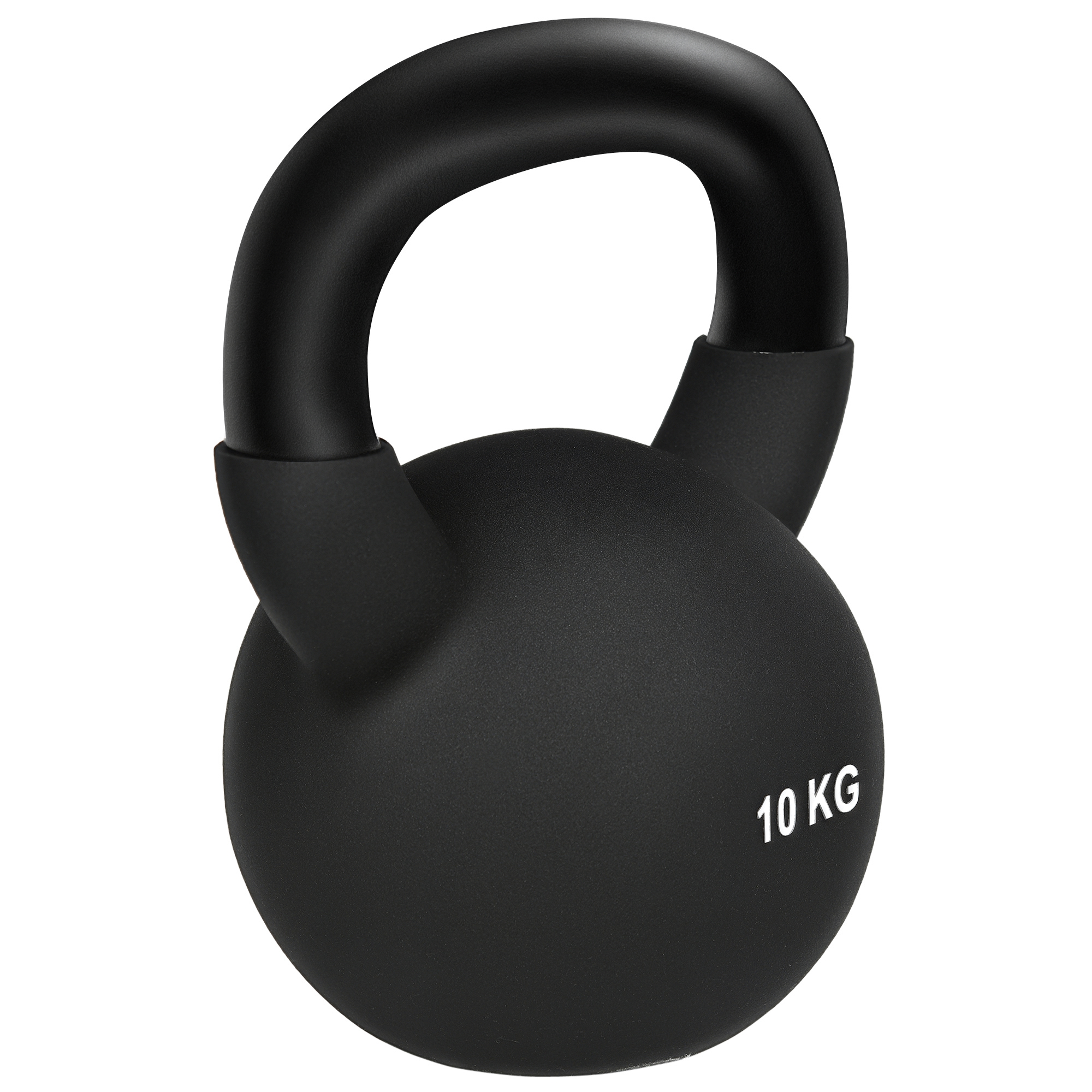 Kettlebell, Kugelhantel, 10 kg, mit Kunststoffummantelung, Stahl, schwarz 19 x 12 x 22cm