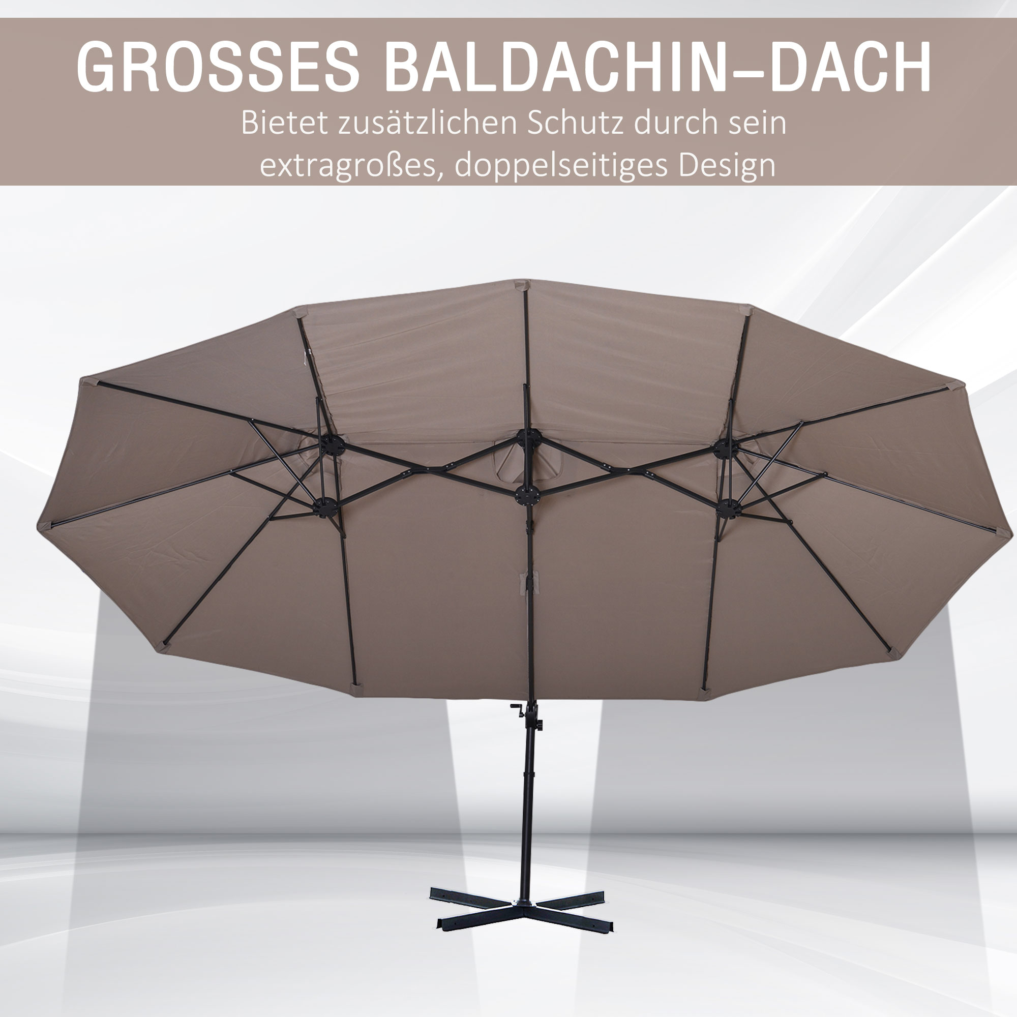 Doppelsonnenschirm Ampelschirm Doppelschirm mit Kurbel Verstellbarer Gartenschirm Sonnenschutz Metall Braun 440 x 270 x 250 cm