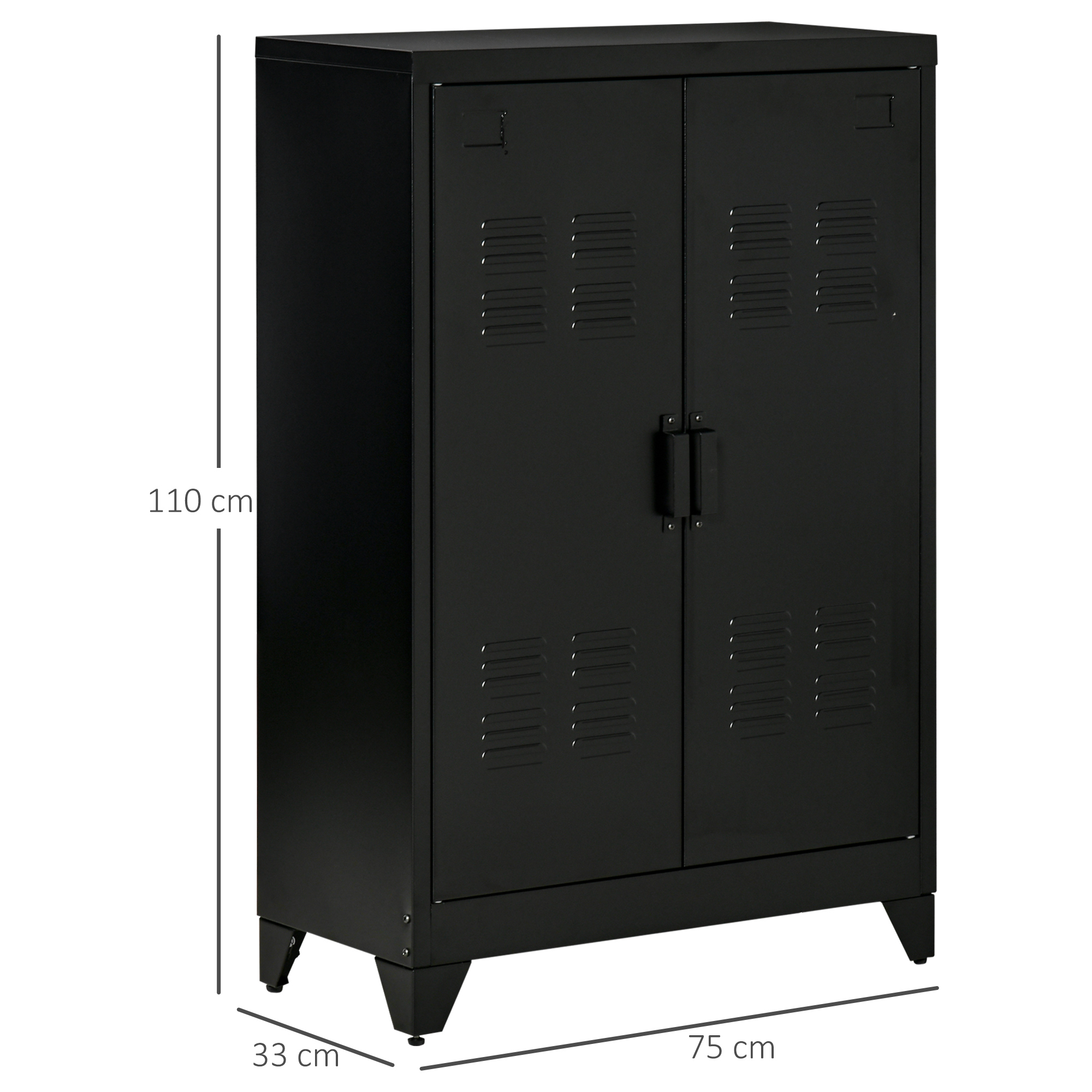Aktenschrank Metallschrank Mehrzweckschrank mit magnetischer Lamellen-Doppeltür Verstellbarer Einlegeboden Büroschrank Aufbewahrungsschrank für Arbeitszimmer Wohnzimmer 75 x 33 x 110 cm Schwarz
