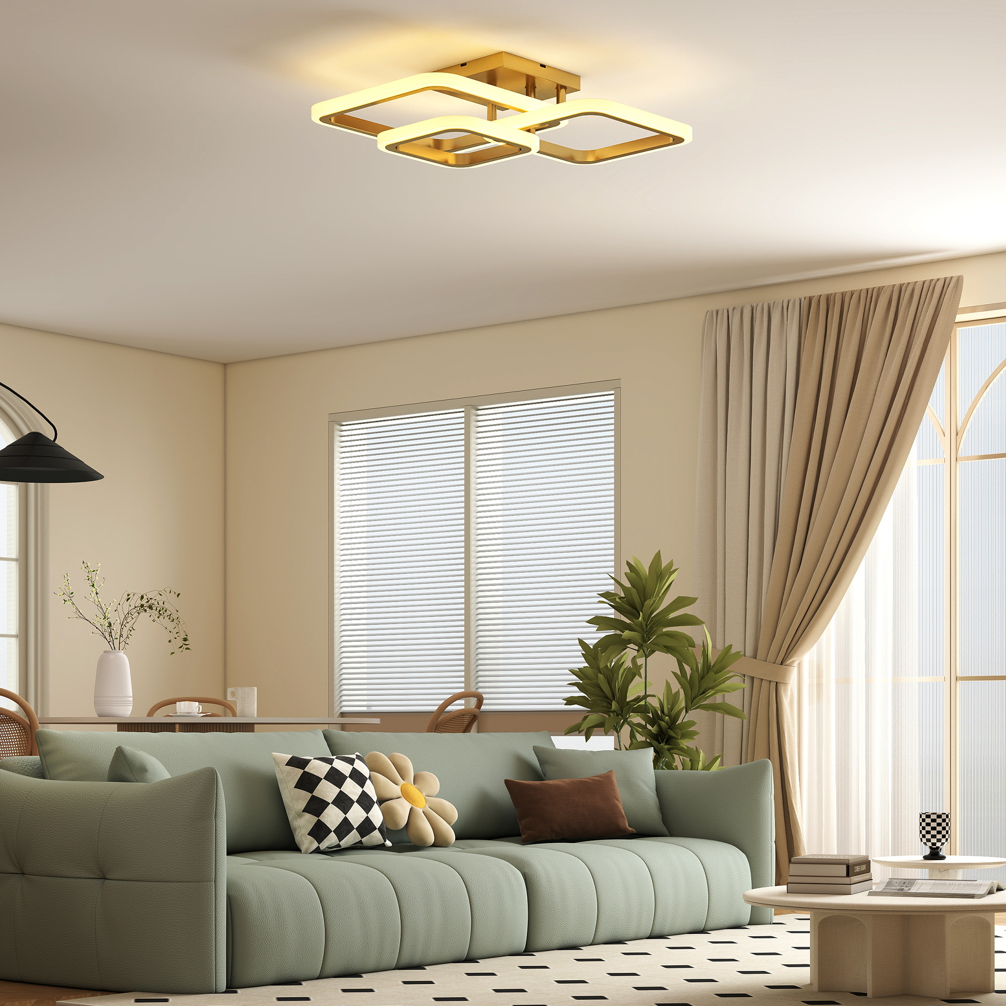 Deckenleuchte LED 40W 4300LM 3500K/4500K/6000K Deckenlampe 3-eckige Wohnzimmerlampe, 48 x 46 x 13 cm, Gold