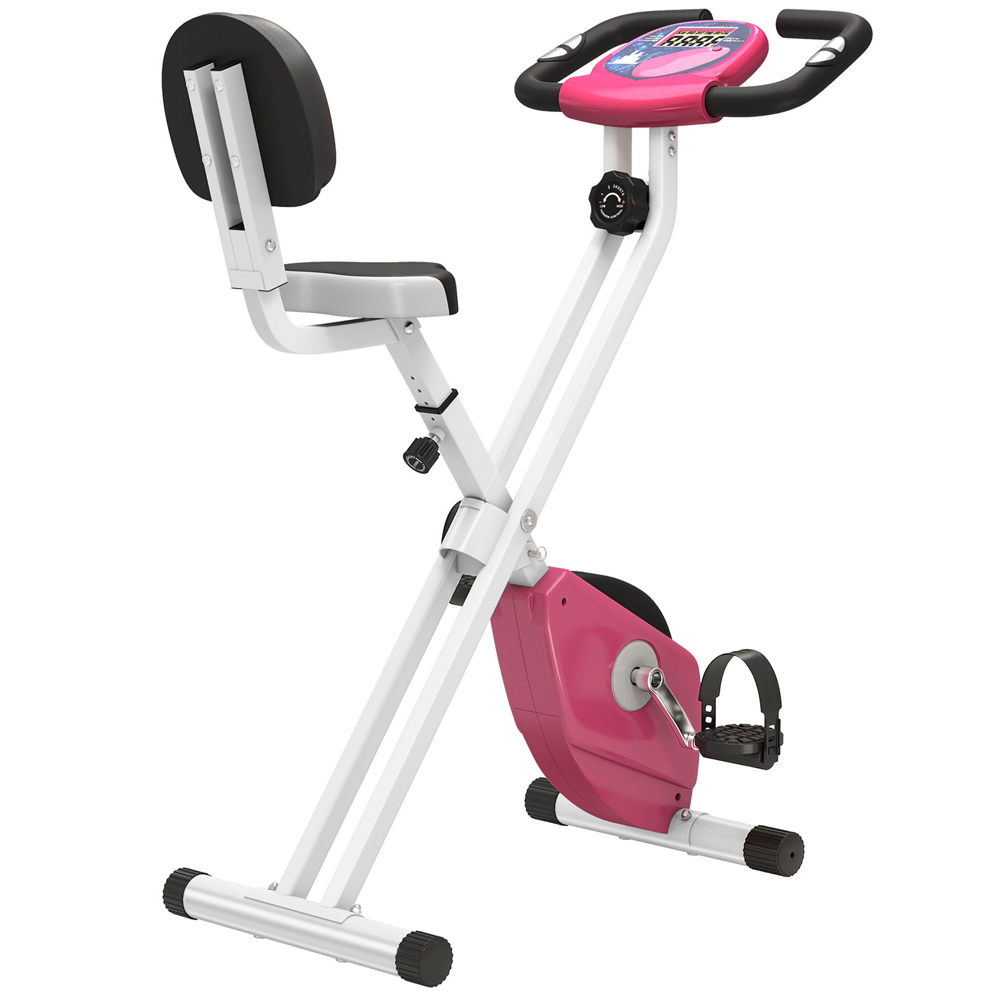 Heimtrainer Fahrradtrainer klappbar Magnetisch Hometrainer Fahrrad mit LCD Monitor, 8 stufig einstellbarem Magnetwiderstand, Platzsparend Fitnessbikes für Zuhause Rosa+Weiß