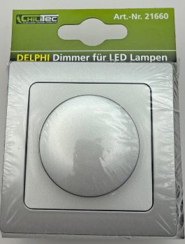 DELPHI Dimmer für LED Lampen, 250V~/ 3-60W, inkl. Rahmen, UP, silber