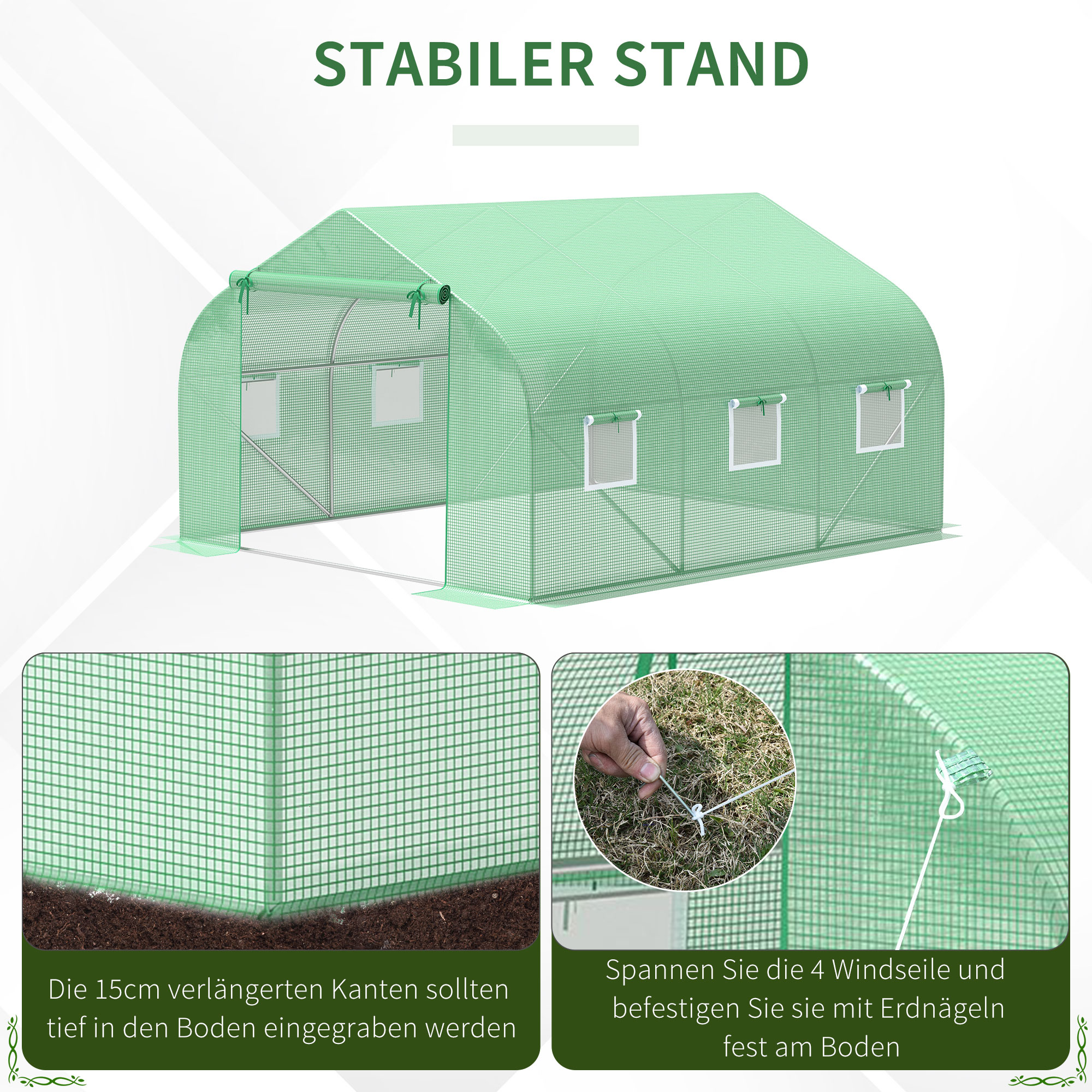 Folien Gewächshaus Foliengewächshaus Treibhaus Frühbeet Pflanzenhaus Tomatenhaus Giebeldach  350L × 300B × 200H cm