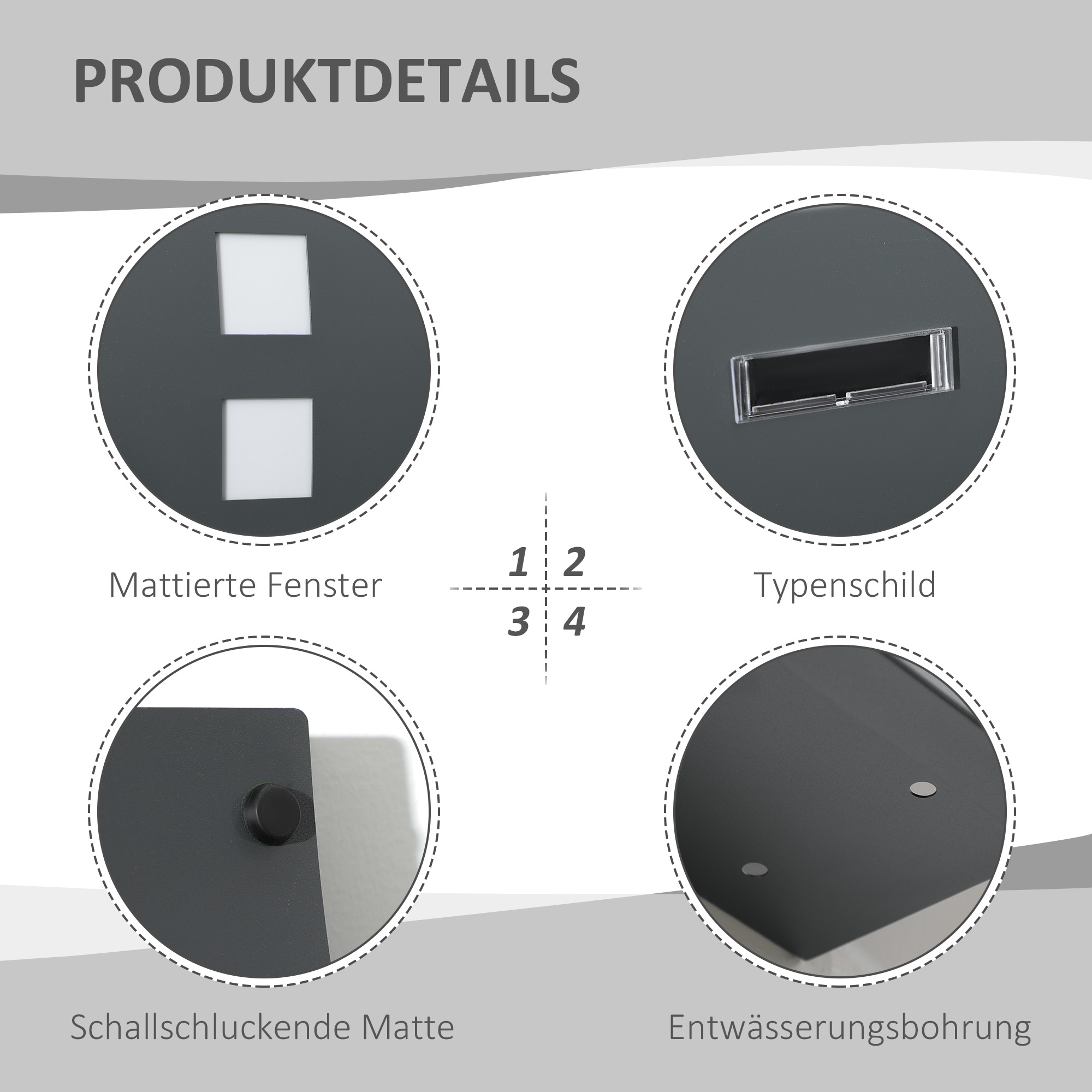 Briefkasten mit Schloss, verzinkter Stahl, 30 cm langer Postschlitz, Grau