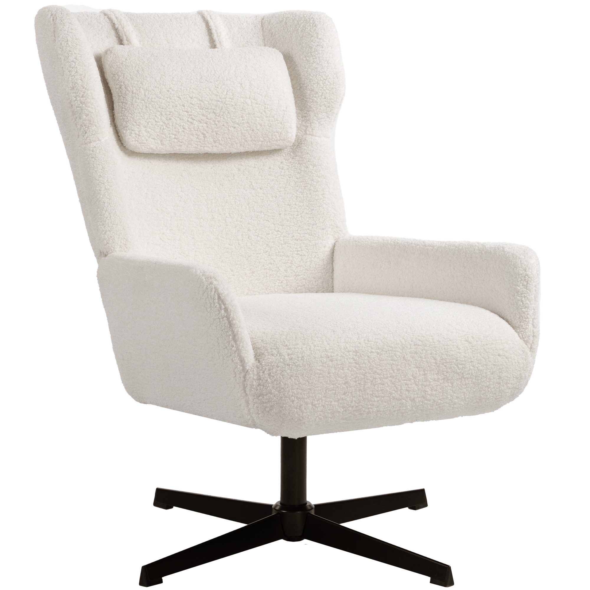 Akzentstuhl, Polstersessel mit Fleece-Bezug, Drehfuß, Metallrahmen, Cremeweiß