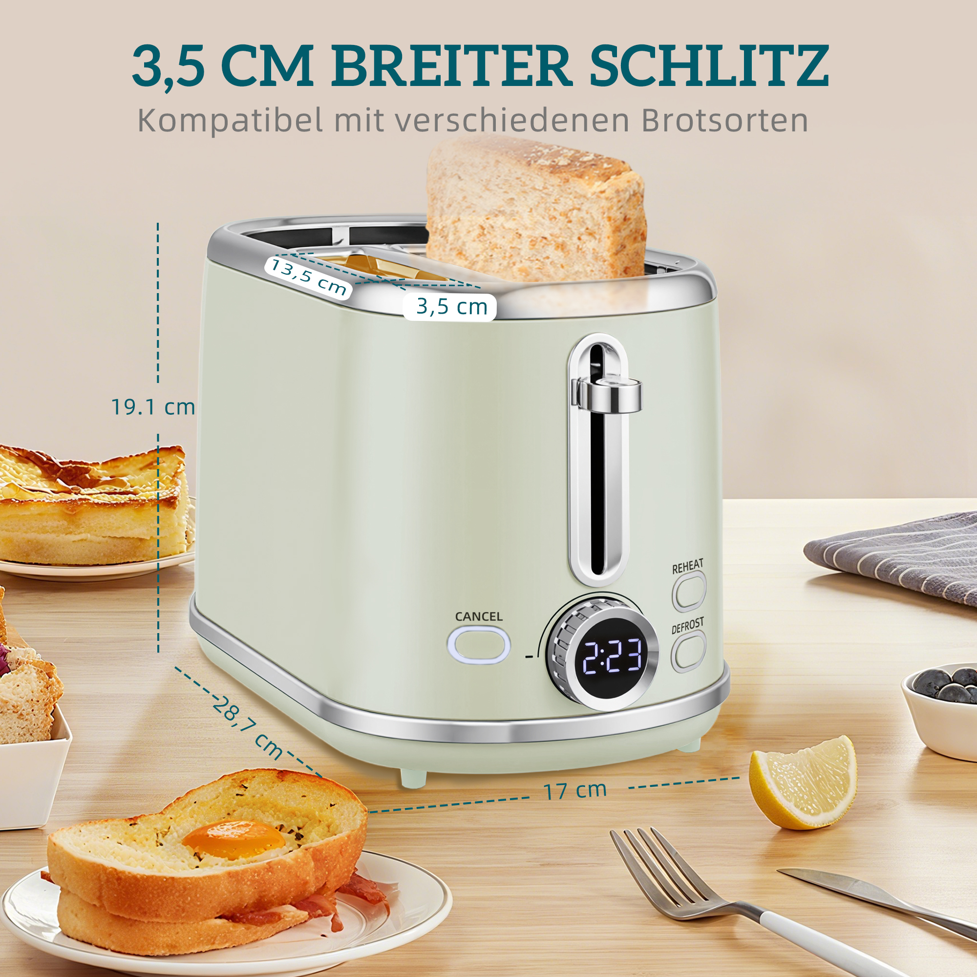 Wasserkocher- und Toaster-Set, LED-Anzeige, 1,7 Liter, 2200W, Retro-Design, Memory-Funktion, Grau