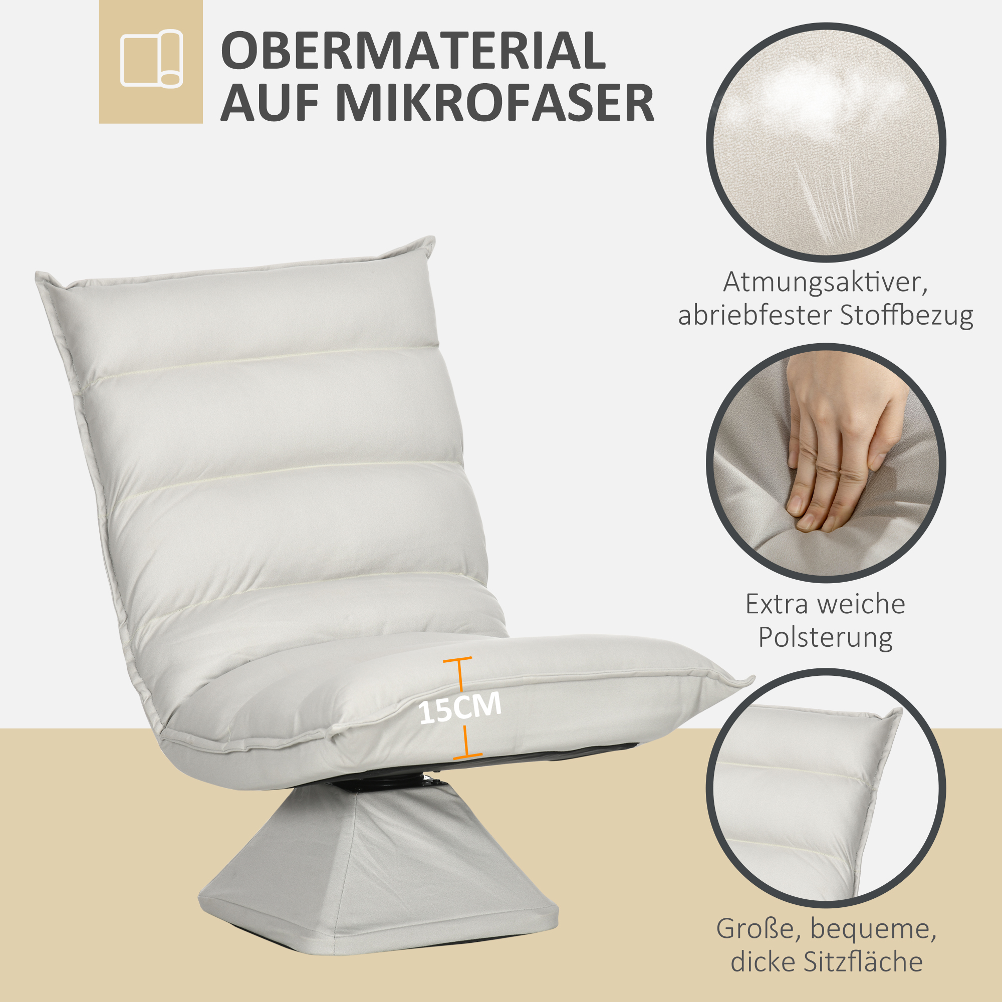 Sessel, drehbar, neigbare Rücklehne, Lederoptik, Stahlrahmen, hellgrau, 62 x 70 x 95 cm