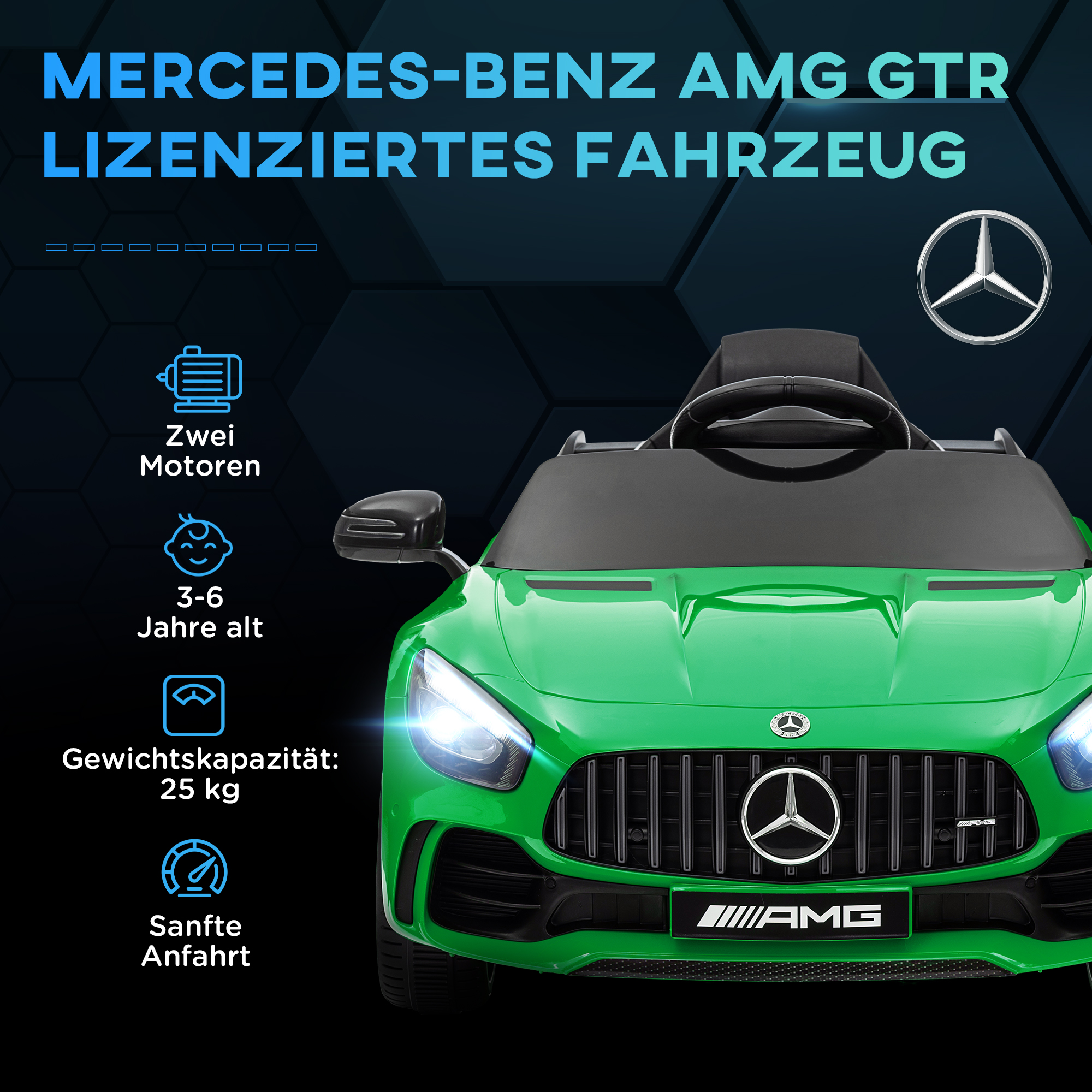 Elektro-Kinderauto, Mercedes, 3-5 km/h, Fernbedienung, Licht & Musik, Grün