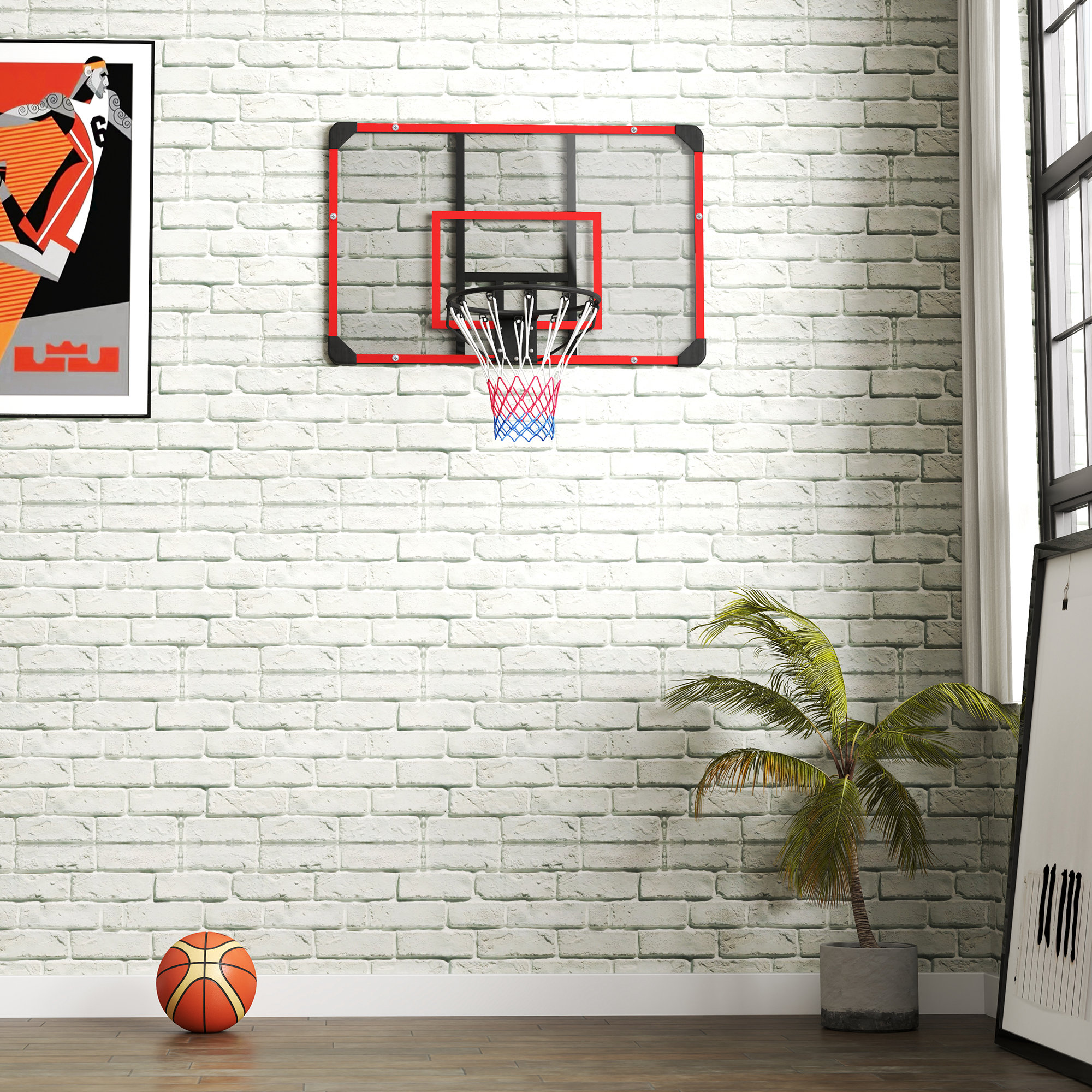 Basketballkorb für Wandmontage, Innen/Außen, robuste PC-Rückwand, Nylonnetz, Stahlring, 113x61x73 cm