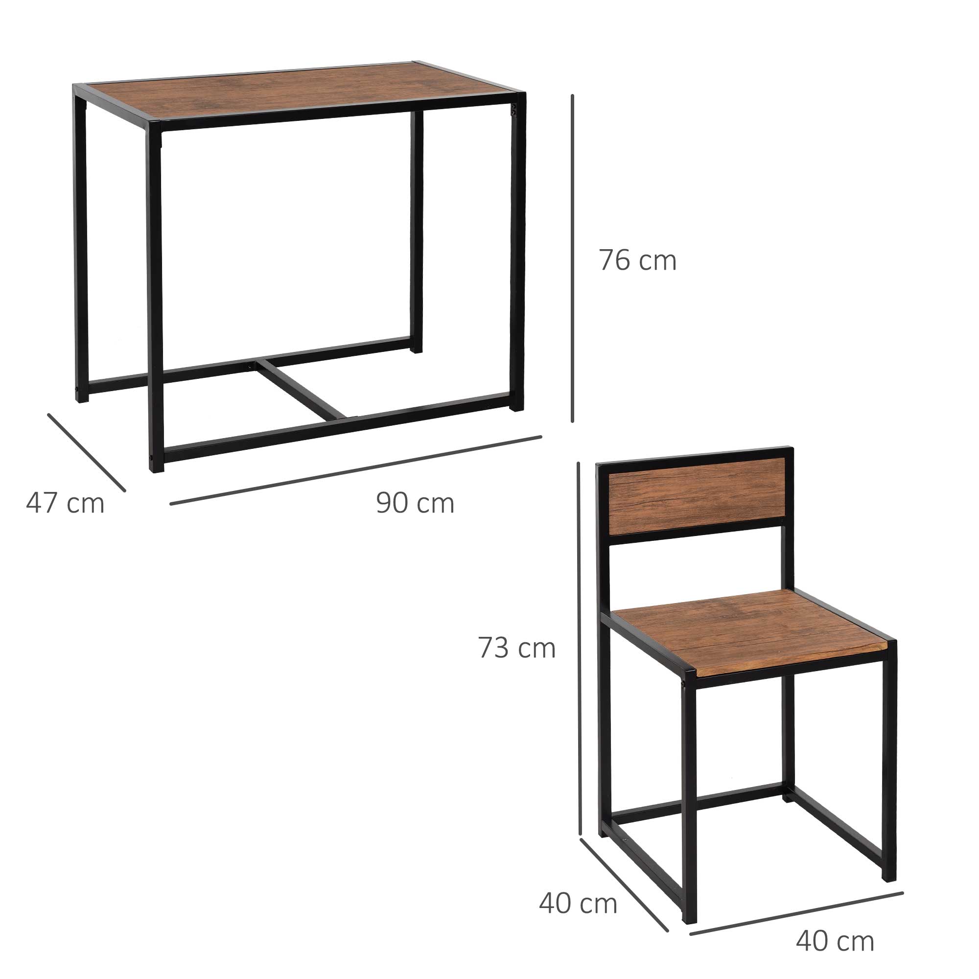 3-teiliges Bartisch-Set Hochtisch-Set 3-teilig, 2 Stühle, 1 Tisch, 90 cm x 47 cm x 76  cm, Braun + Schwarz