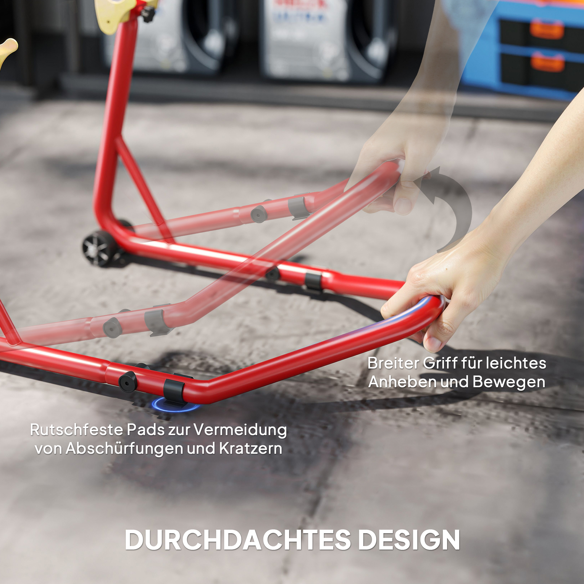 Motorradständer vorne/hinten Montageständer Motorradheber bis 544 kg Stahl Rot