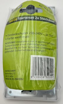 MILOS Set 2 Steckdosen + 2-fach Rahmen, 250V~/ 16A, Steckanschluss, Matt-weiß