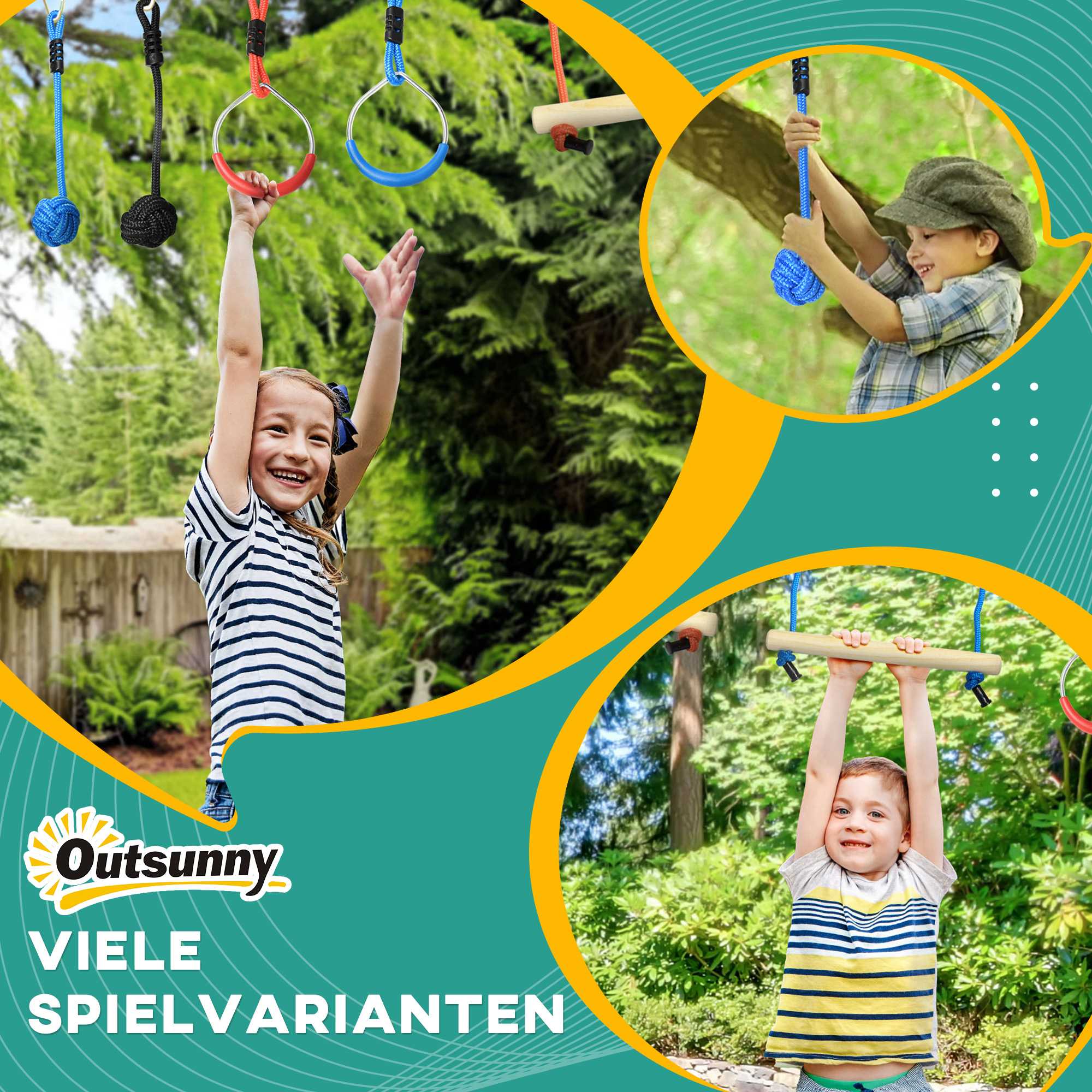 Ninja Kletterset, Slackline, 30-teilig, 10 m Seil, für Kinder 3-6 Jahren