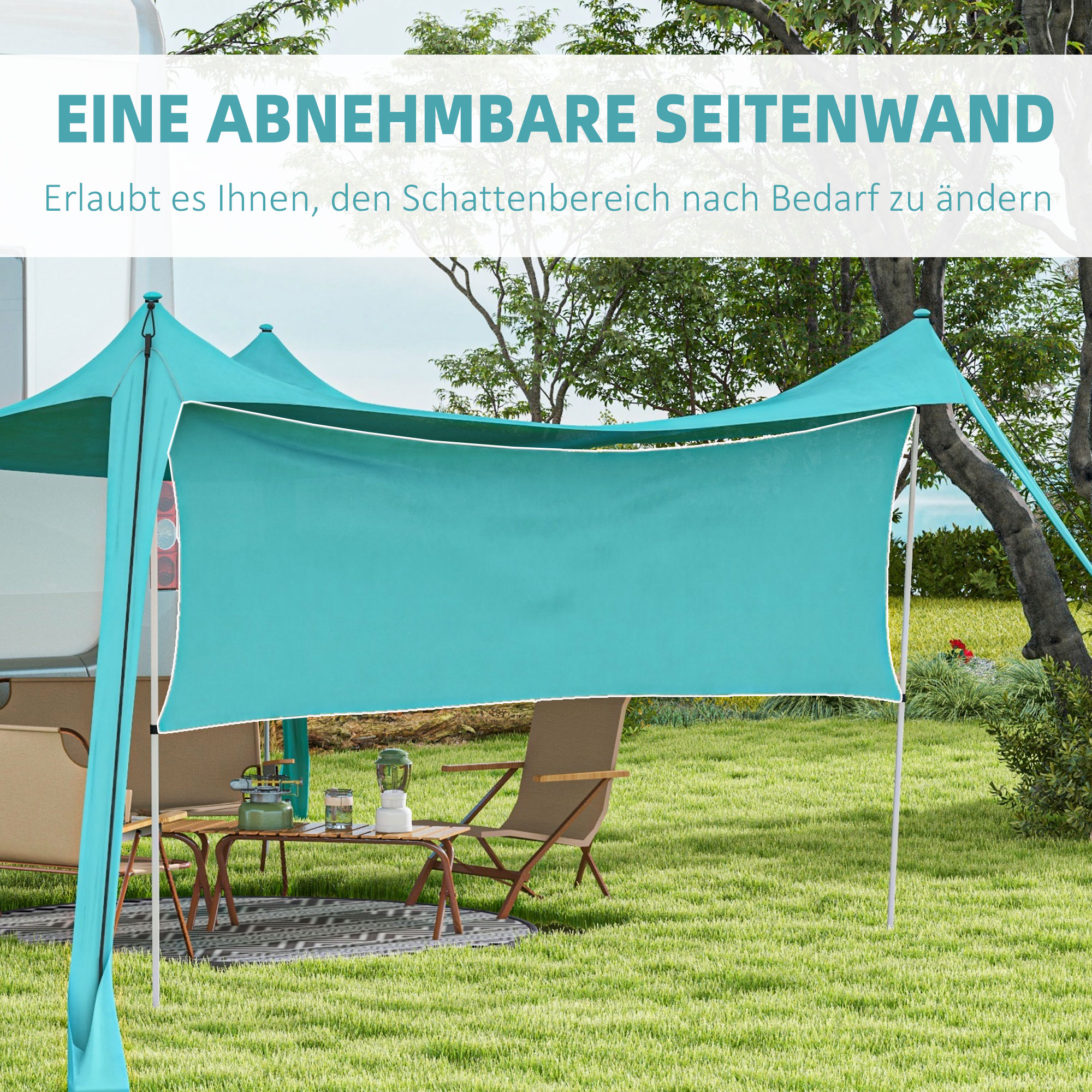 Sonnensegel, wasserdicht, anpassbar, leicht, faltbar, Stahlstützen, 3x3x2m, Himmelblau