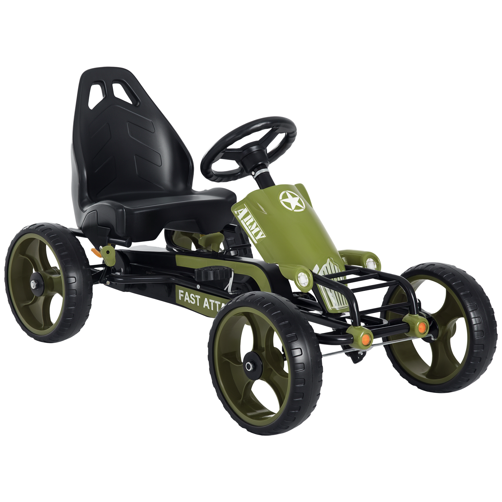 Go Kart Tretauto Tretfahrzeug mit Handbremse Kinderfahrzeug Kettcar Tretfahrzeug mit Verstellbarem Sitz ab 3 Jahren Grün 105 x 54 x 61cm