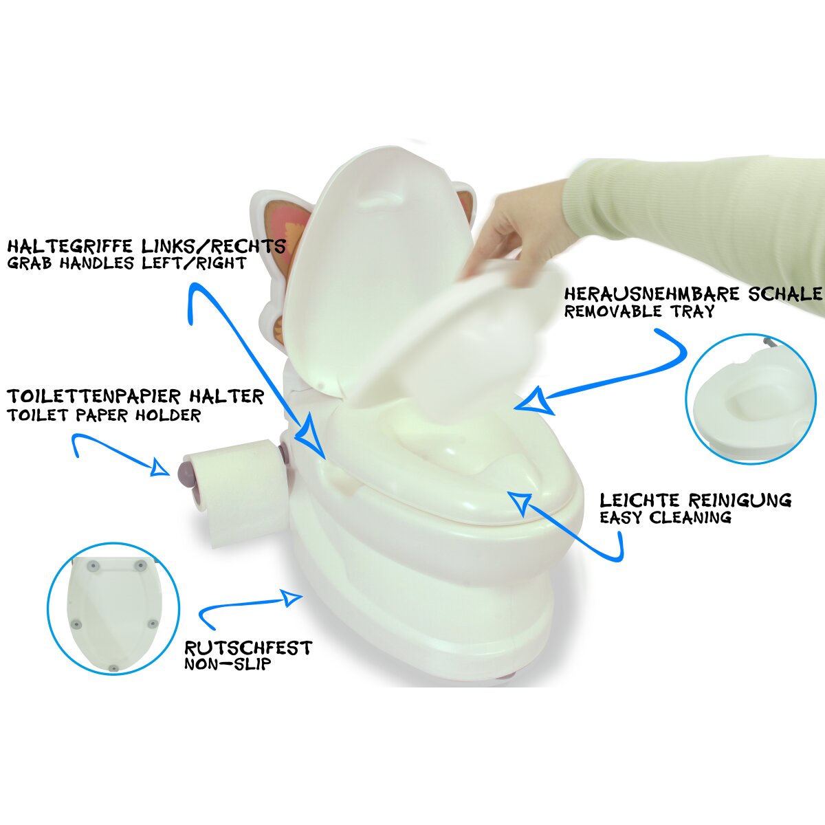 Meine kleine Toilette Katze mit Spülsound und Toilettenpapierhalter