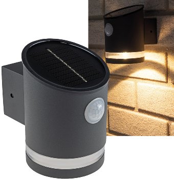 LED Solar Wandleuchte "SWL 119-A", PIR Bewegungsmelder, IP44, anthrazit