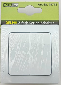 DELPHI Serien-Schalter 2-fach, 250V~/ 10A, inkl. Rahmen, UP, weiß
