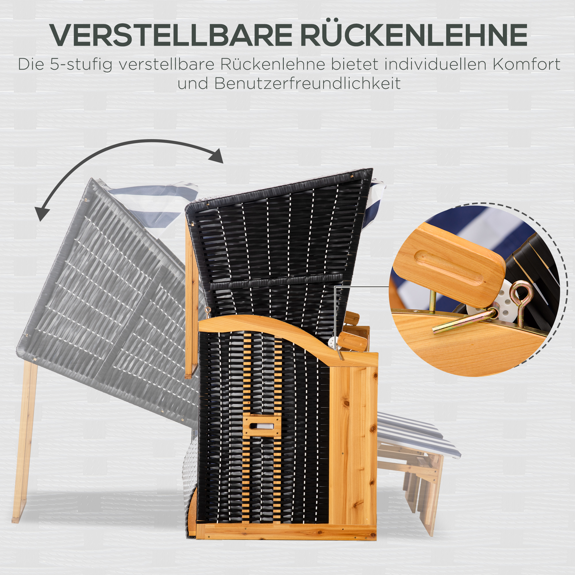 Strandkorb, doppelte Sonnenliege mit Dach, inkl. 1Klapptisch, Blau